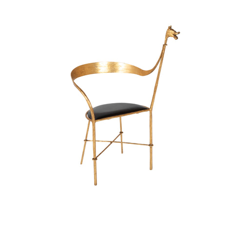 Giovani Bauci Gilded Metal and Leather Armchair