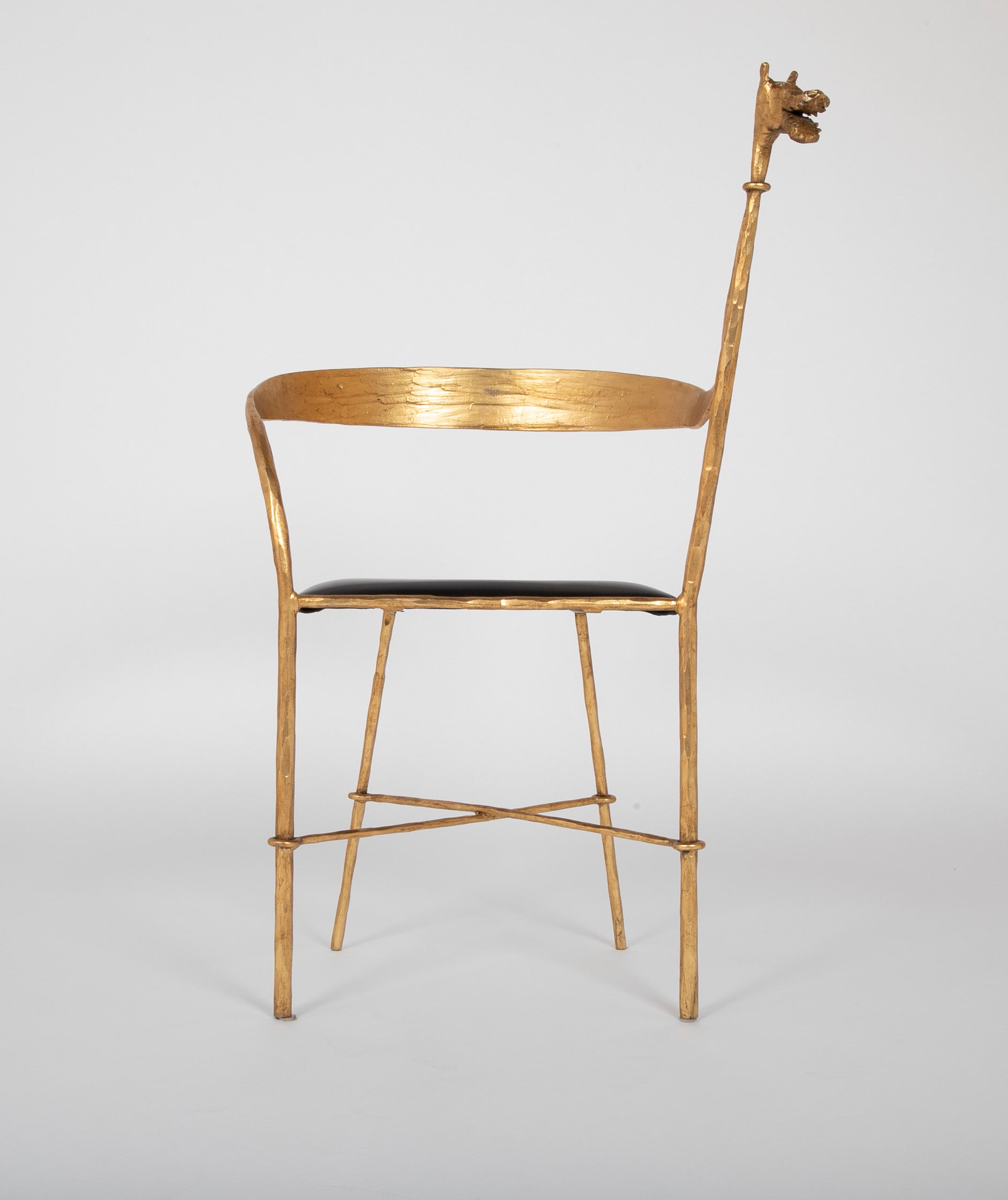 Giovani Bauci Gilded Metal and Leather Armchair