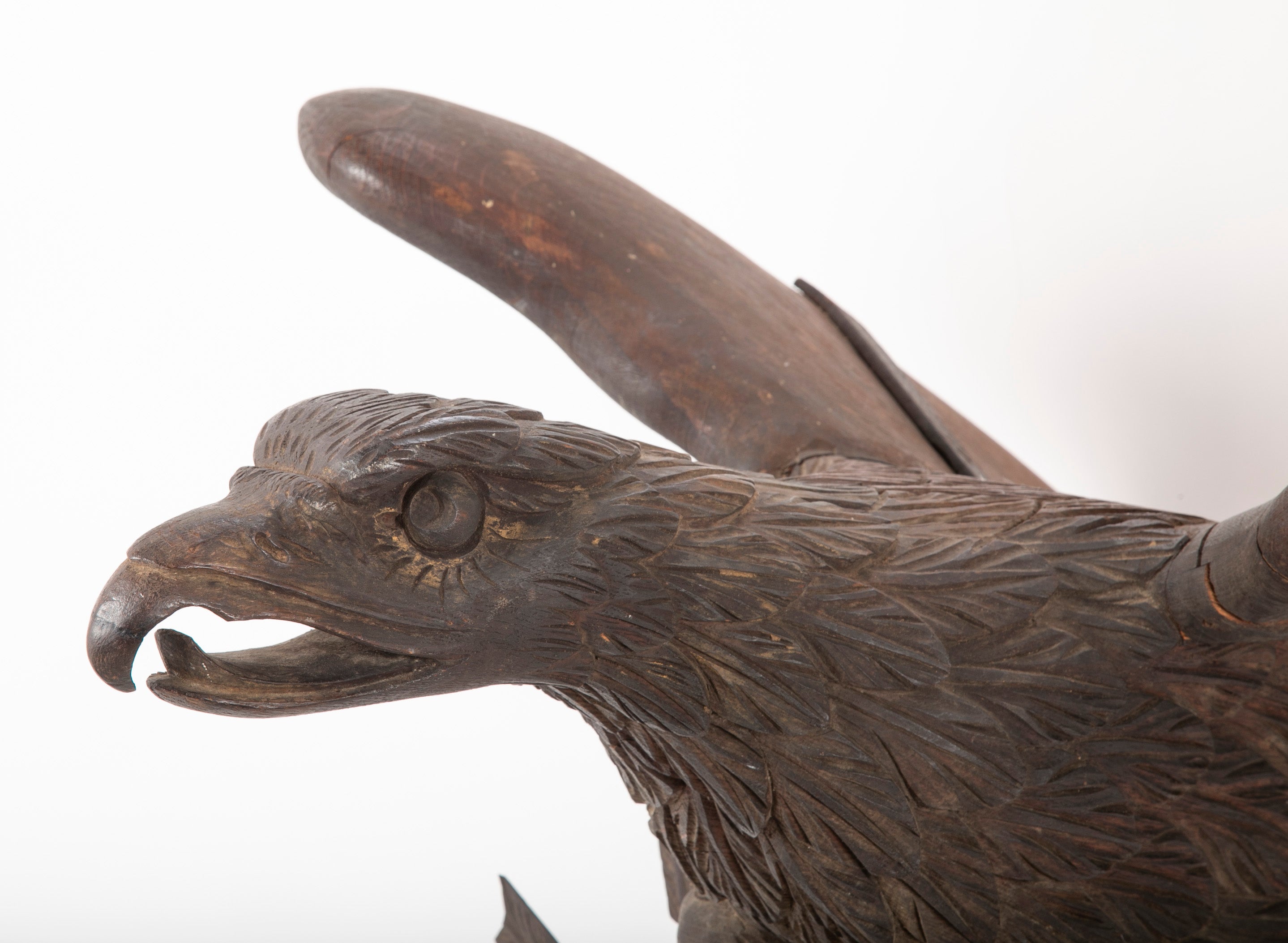 Outstanding Large Oak Carved Eagle Grasping Shield with Three Arrows in His Talons