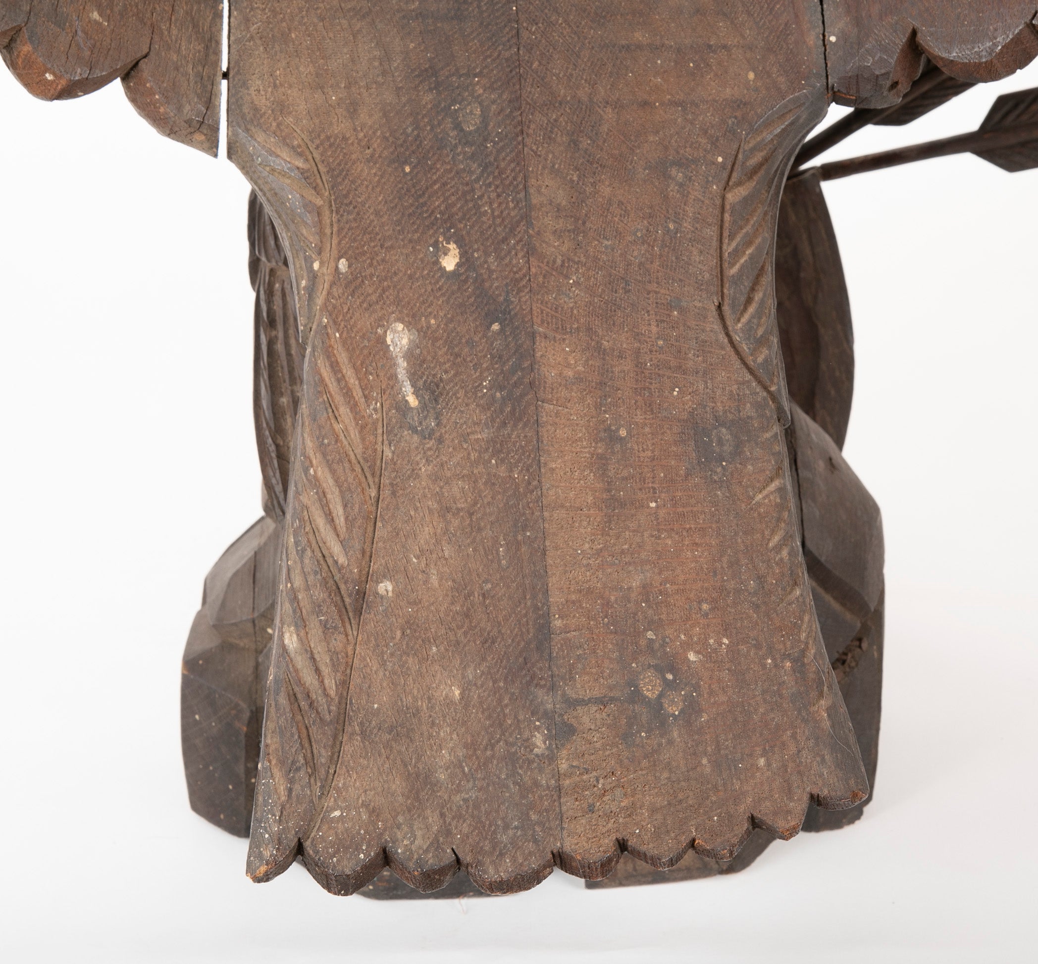 Outstanding Large Oak Carved Eagle Grasping Shield with Three Arrows in His Talons