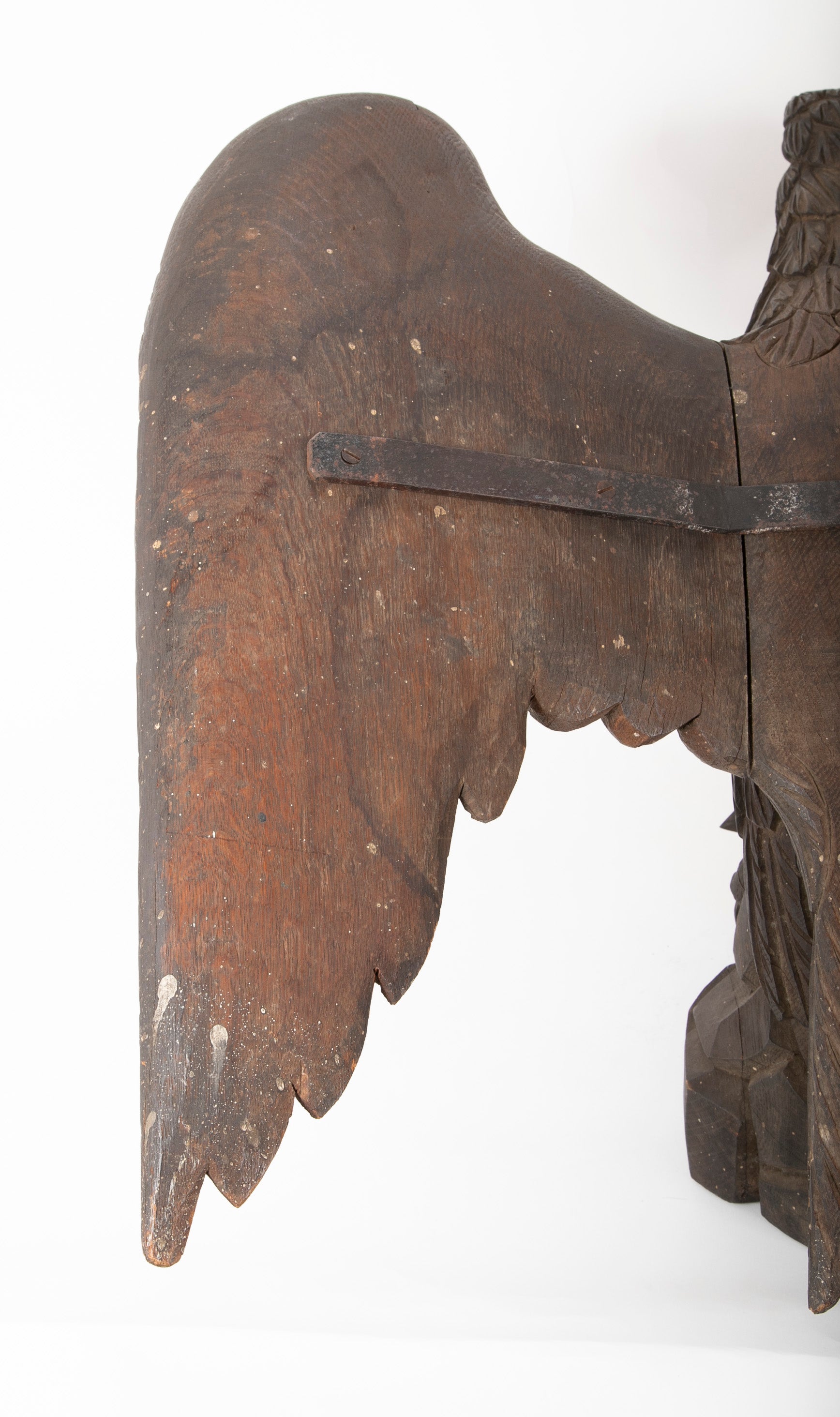 Outstanding Large Oak Carved Eagle Grasping Shield with Three Arrows in His Talons