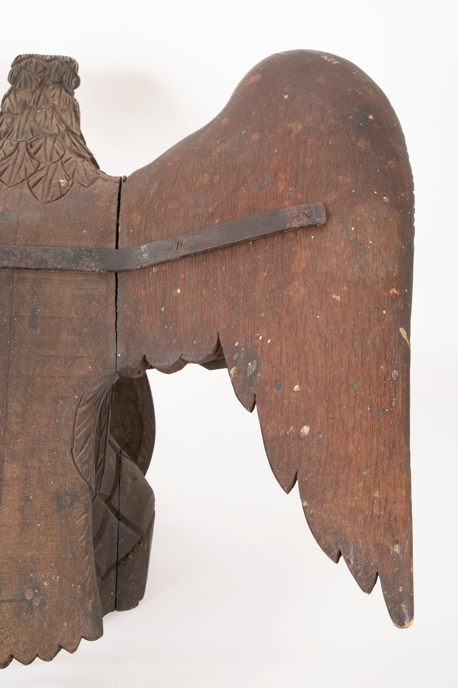 Outstanding Large Oak Carved Eagle Grasping Shield with Three Arrows in His Talons