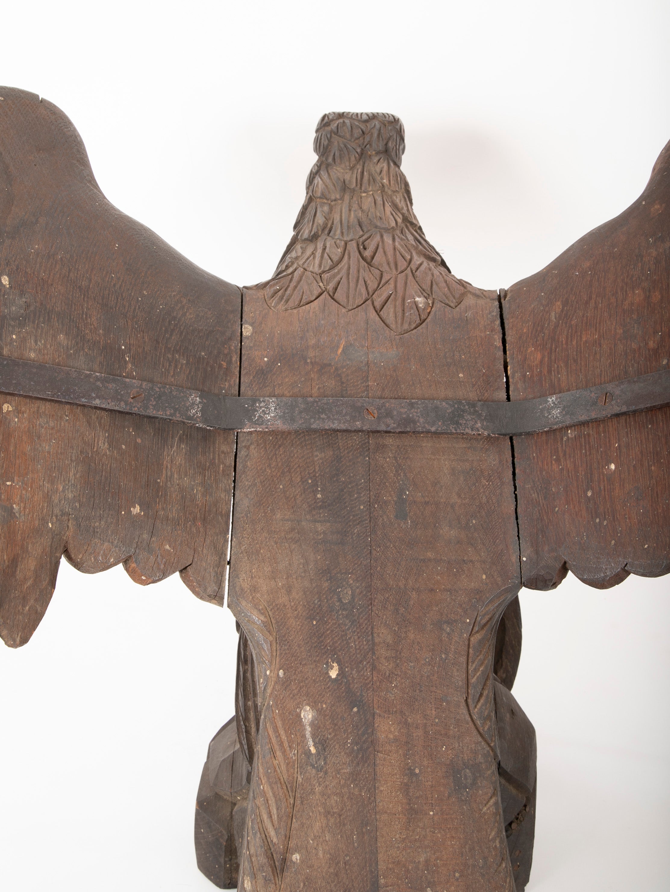 Outstanding Large Oak Carved Eagle Grasping Shield with Three Arrows in His Talons
