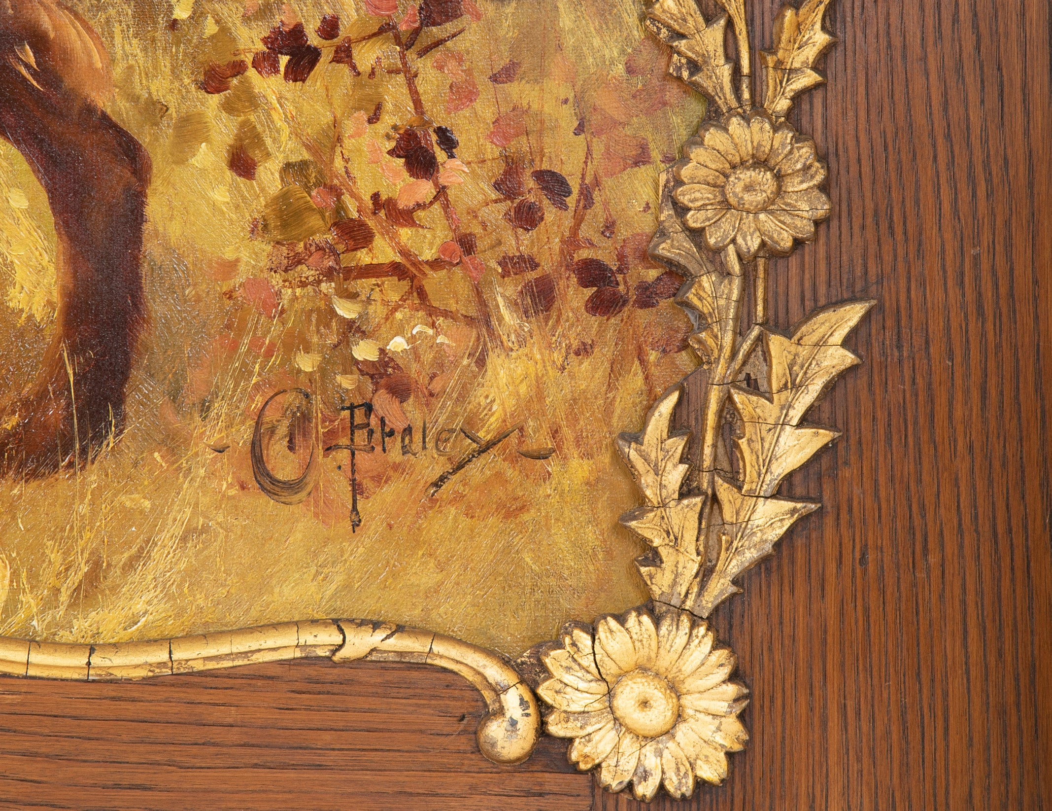 Oil on Canvas Portrait of a Setter or Golden Retriever Signed Clarence E. Braley