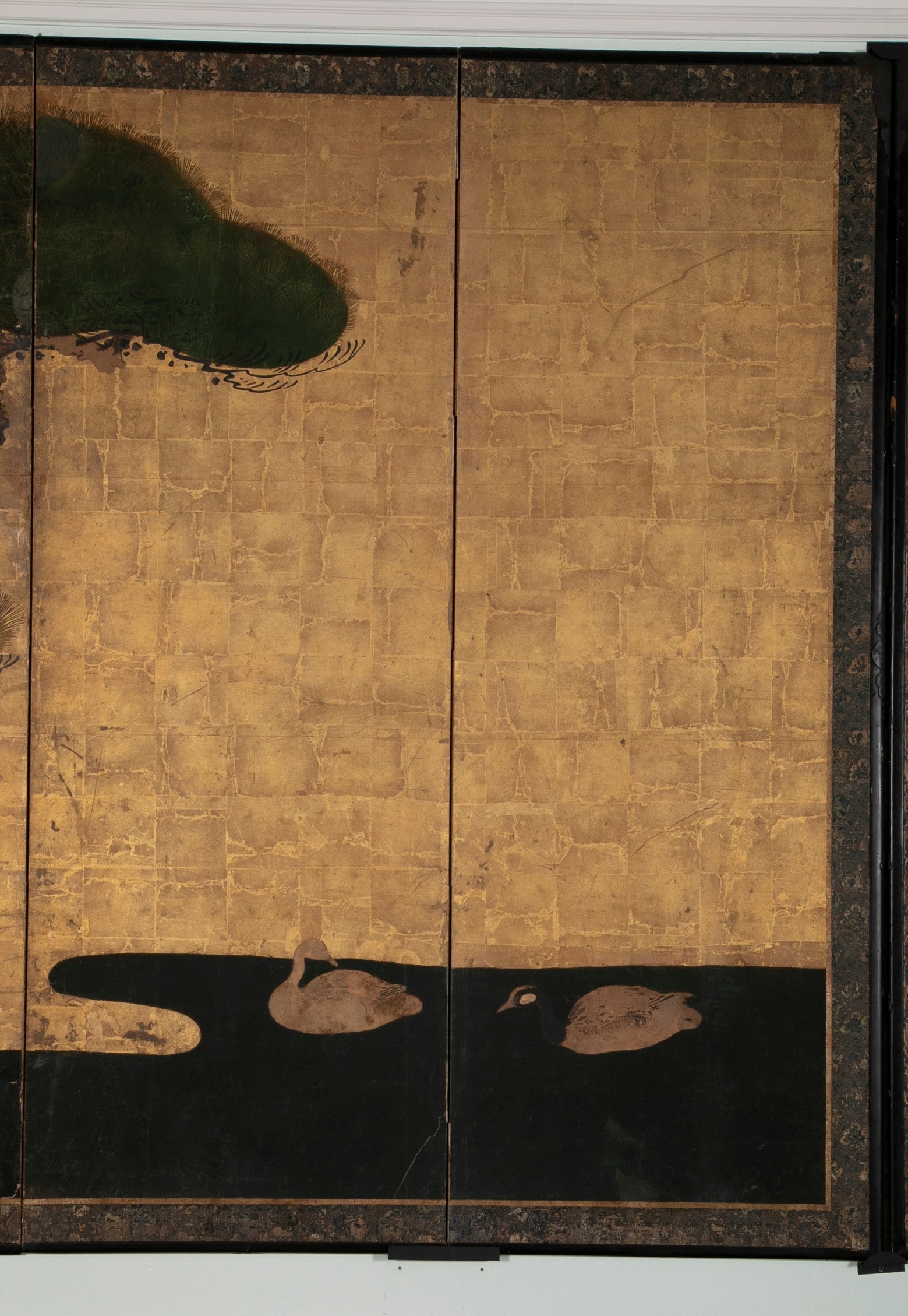 Pair Of Kano School Six Panel Screens "Three Friends Of Winter"