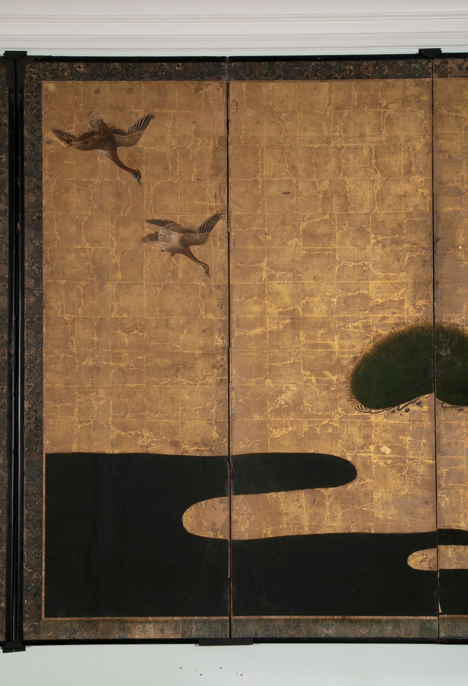 Pair Of Kano School Six Panel Screens "Three Friends Of Winter"