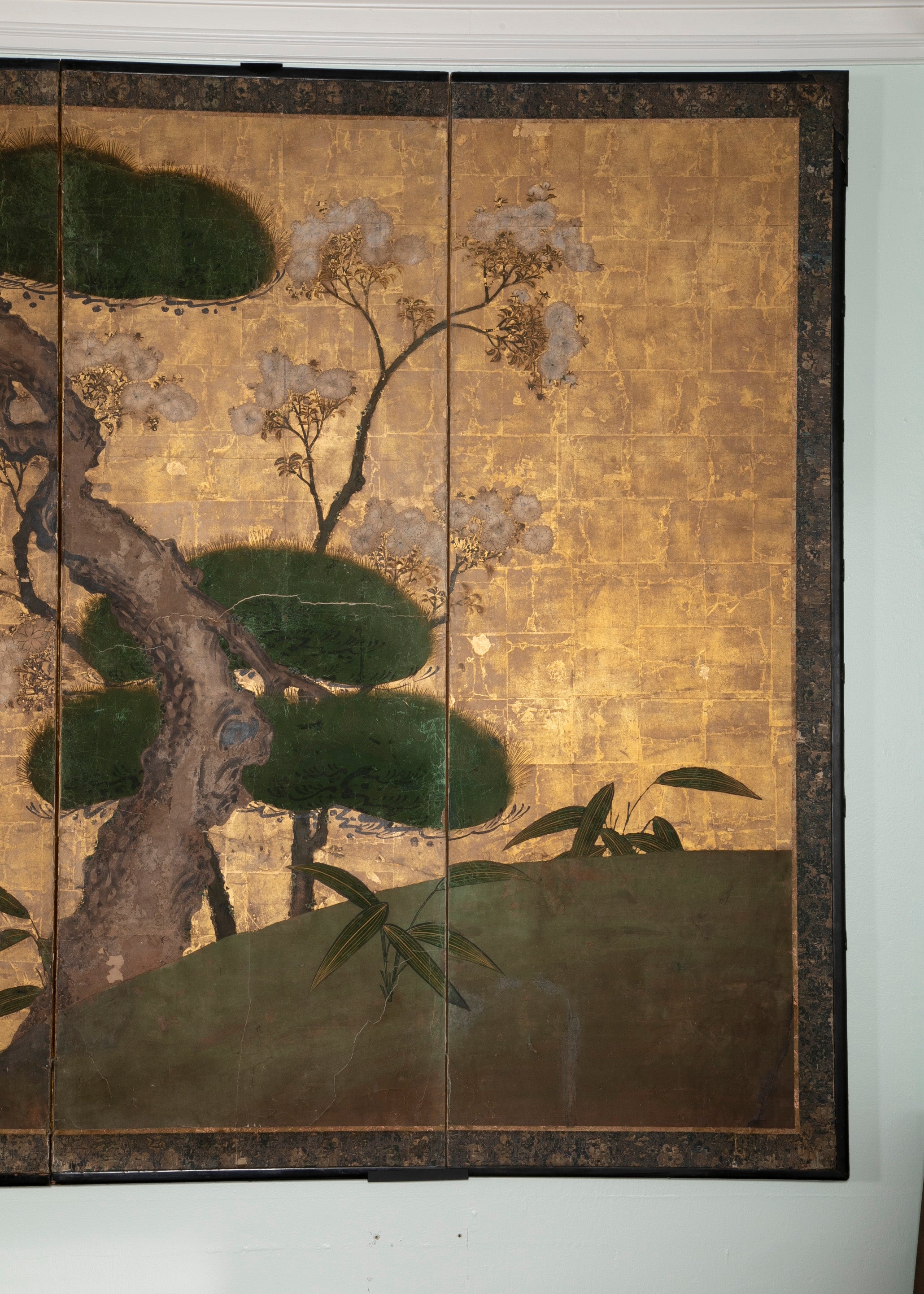 Pair Of Kano School Six Panel Screens "Three Friends Of Winter"