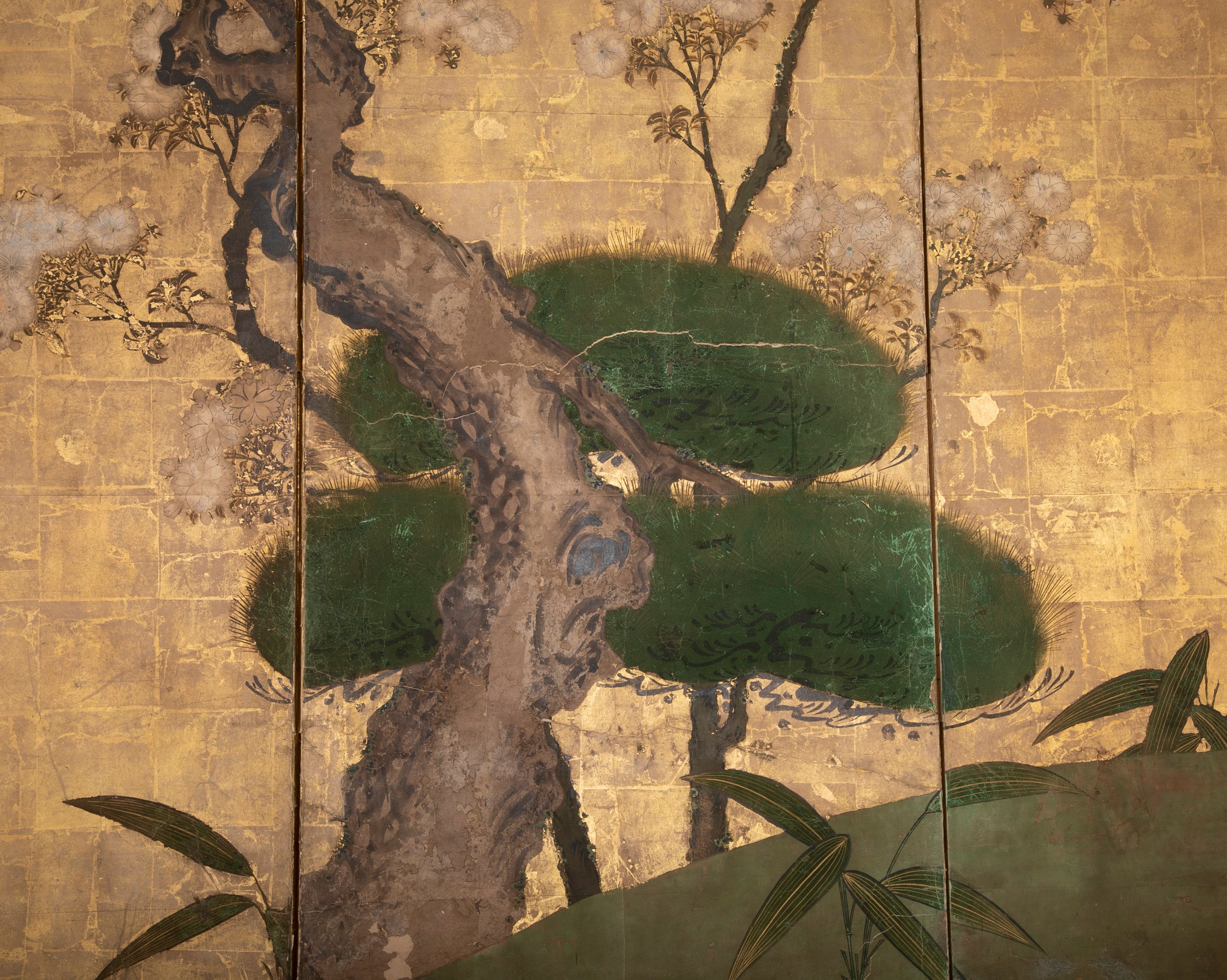 Pair Of Kano School Six Panel Screens "Three Friends Of Winter"