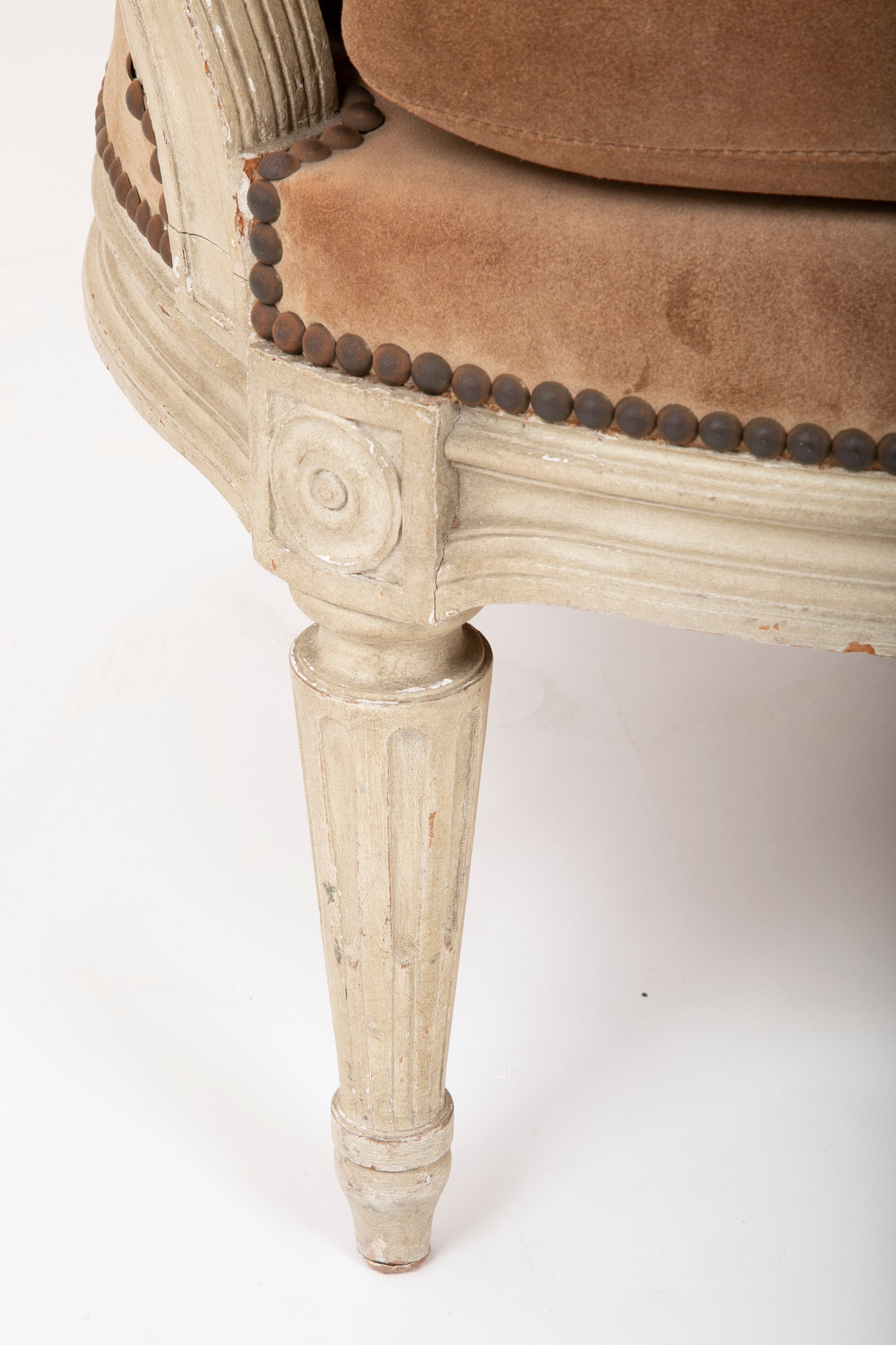 A Pair of Louis XVI Style Suede and Painted Armchairs by Maison Jansen