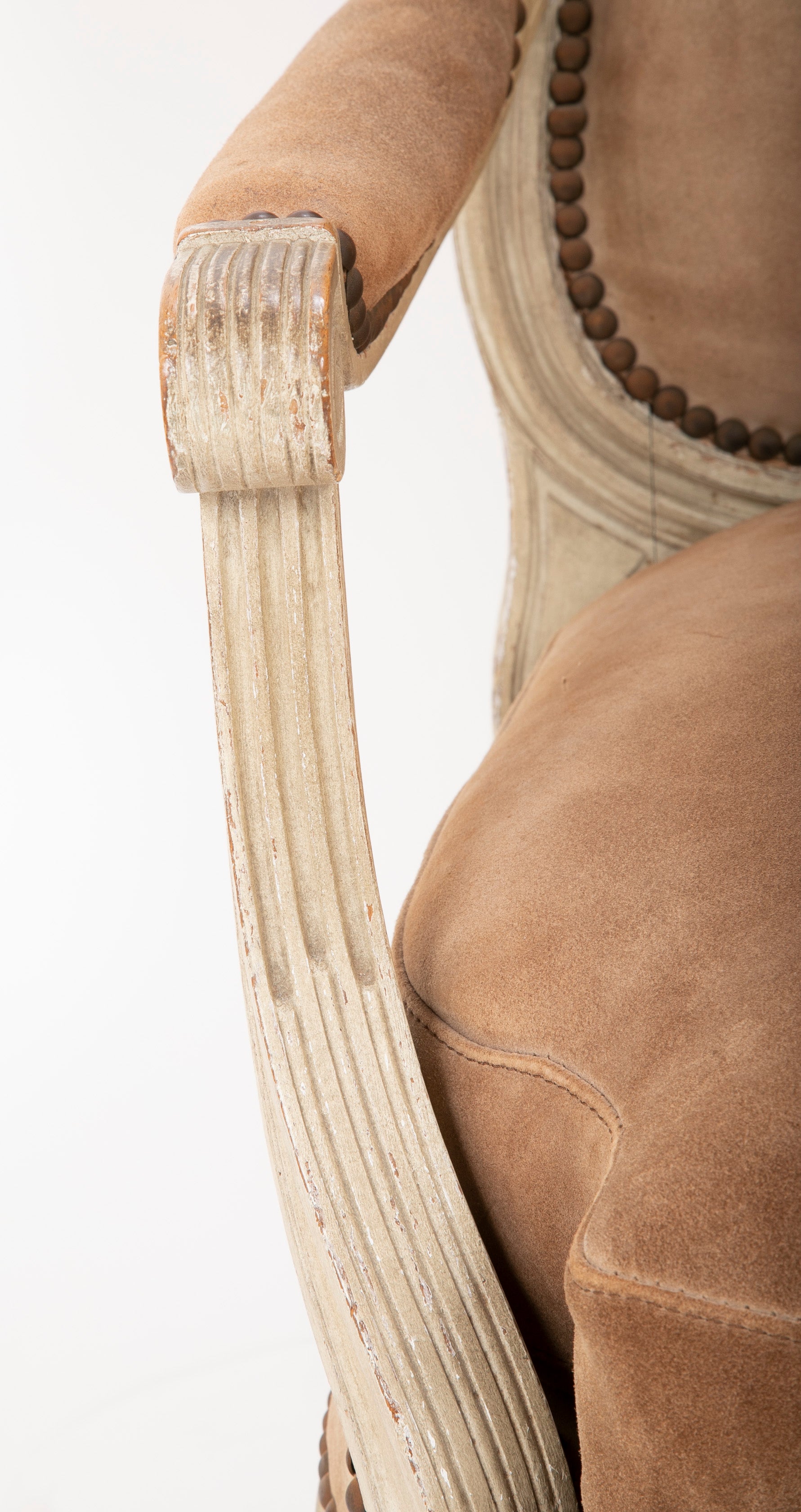 A Pair of Louis XVI Style Suede and Painted Armchairs by Maison Jansen
