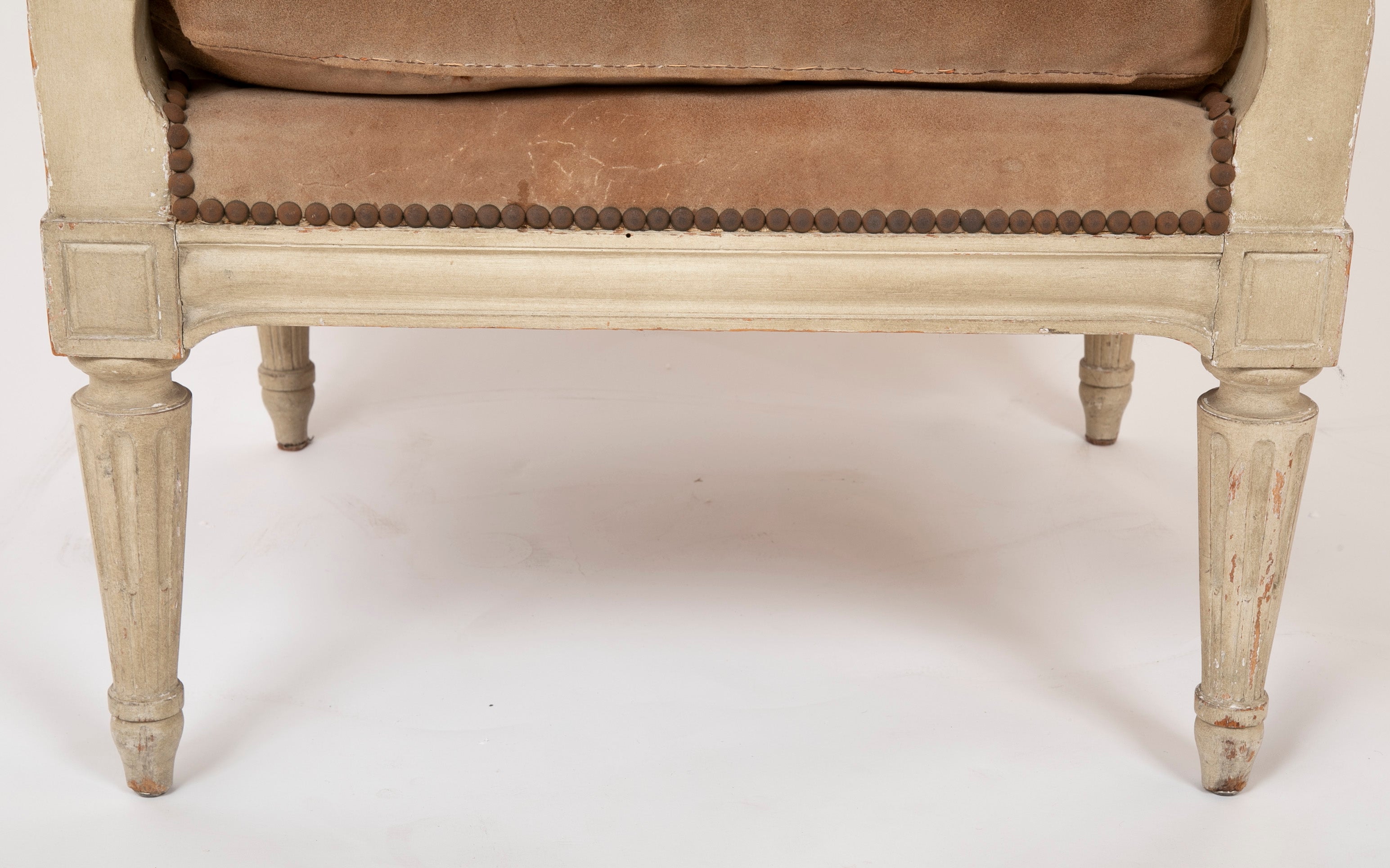 A Pair of Louis XVI Style Suede and Painted Armchairs by Maison Jansen