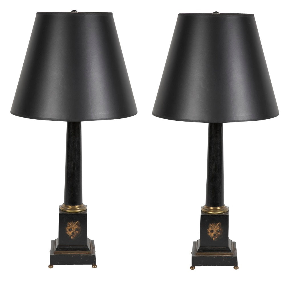 Pair of Late 19th Century English Painted Tole Lamps