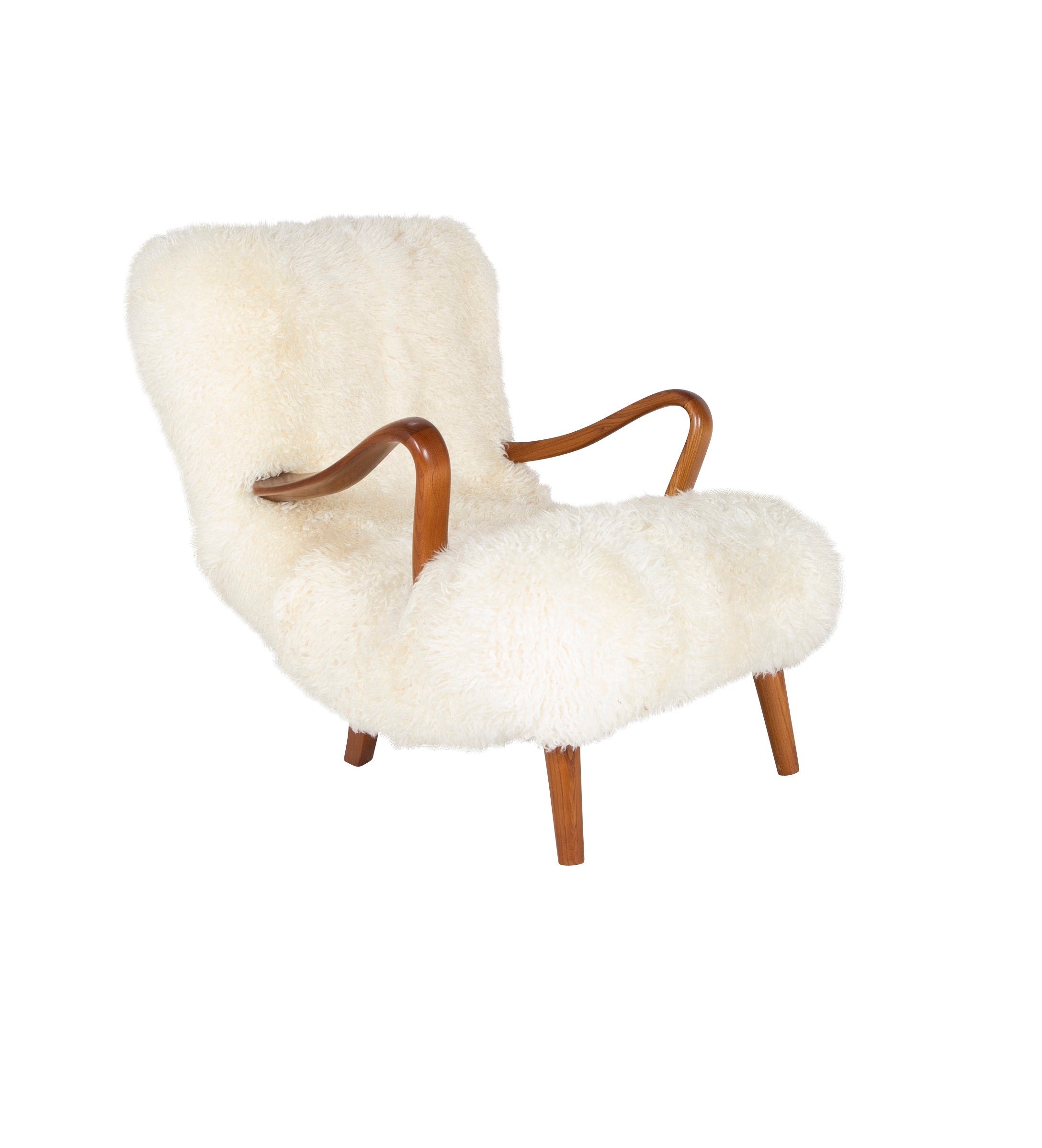 Mid-Century Danish Chair of Elm Wood and Sheepskin in the Style of Arctander