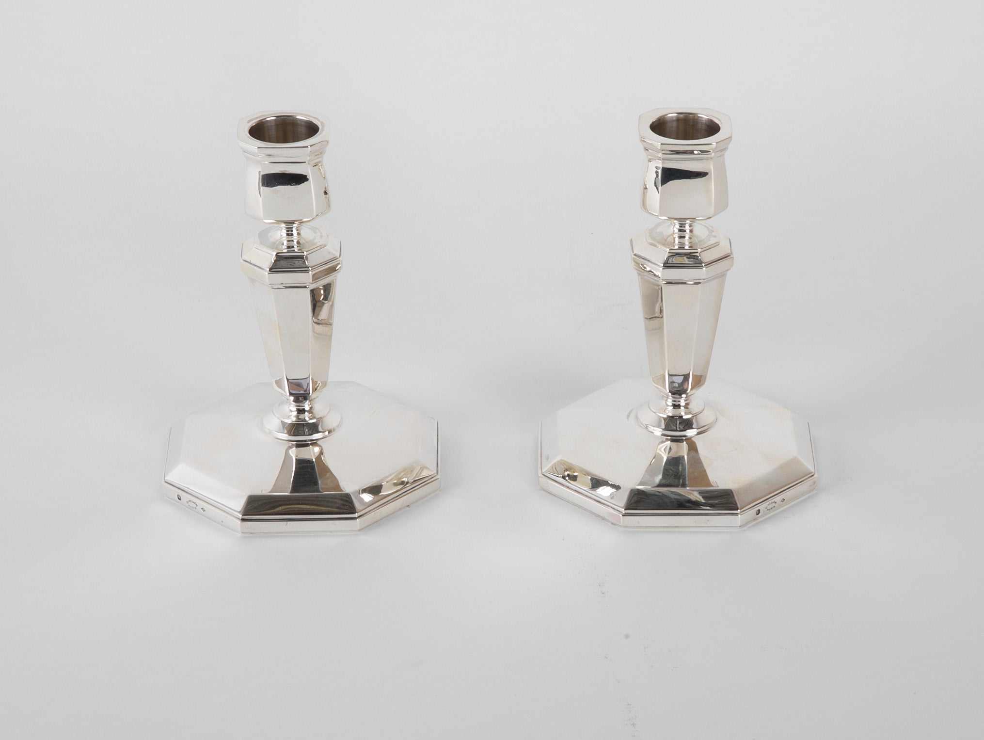 A Pair of Small Sterling Silver Candlesticks Marked Maison Keller Paris