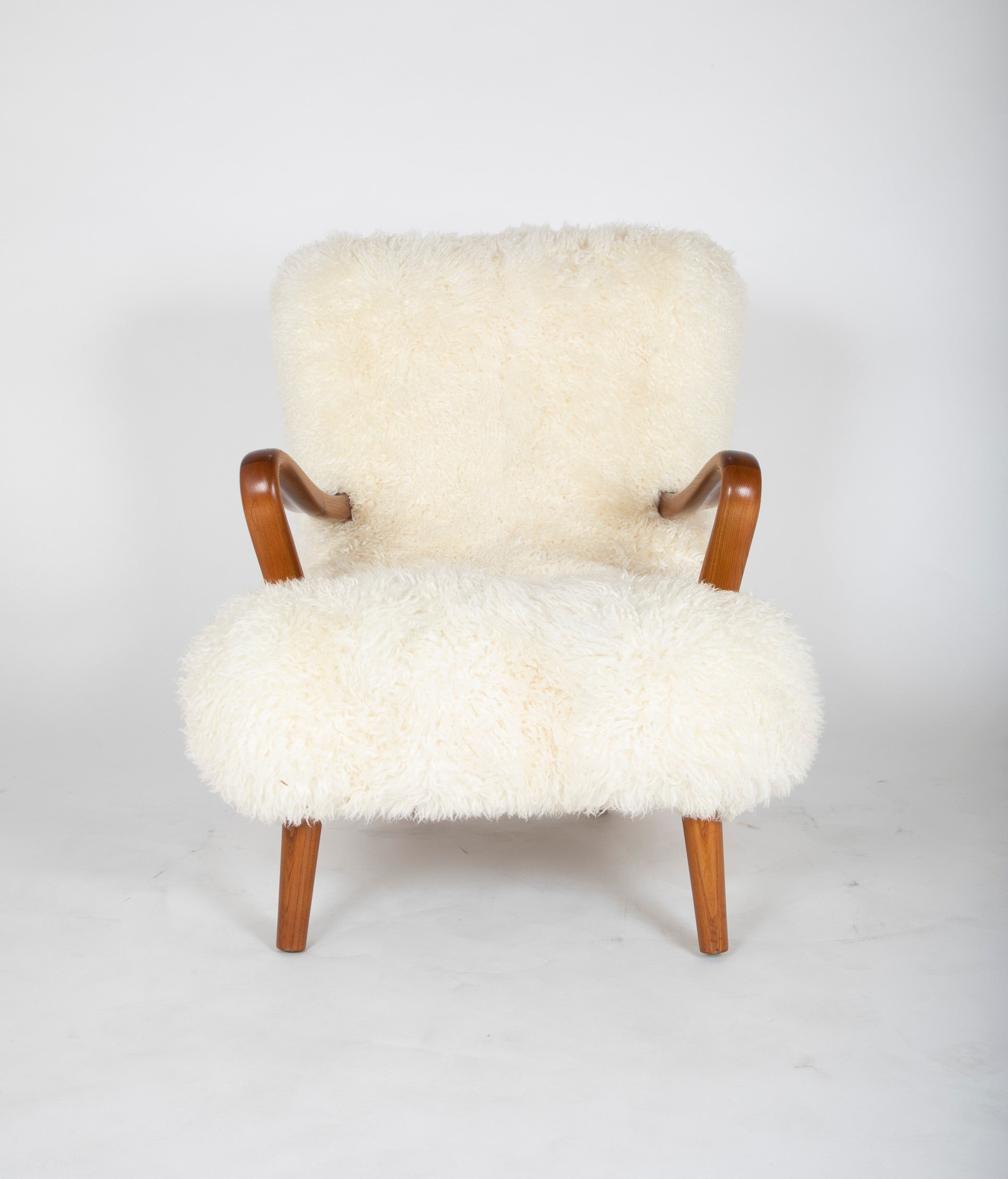 Mid-Century Danish Chair of Elm Wood and Sheepskin in the Style of Arctander