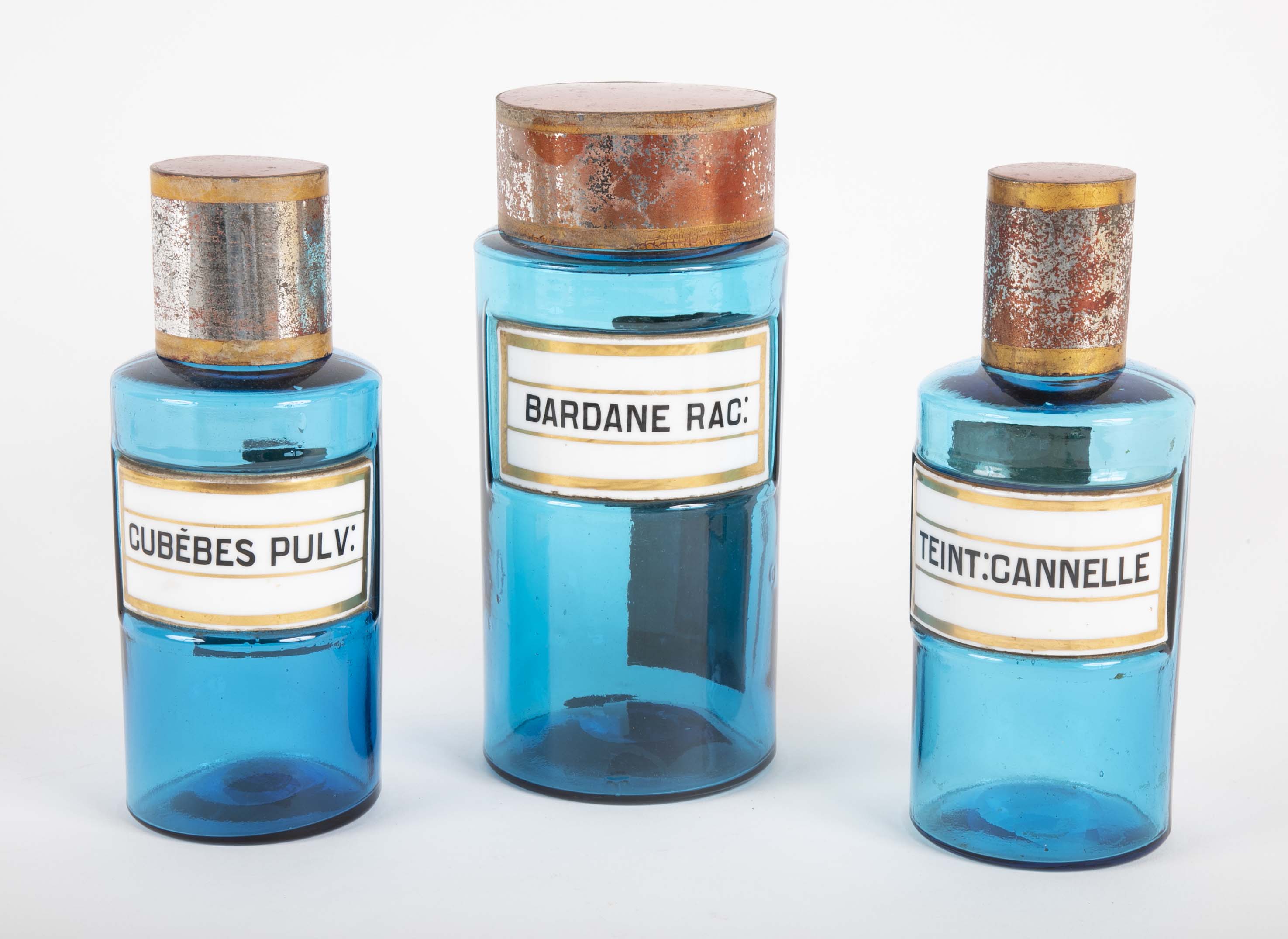 Set of Three French Glass Pharmaceutical Bottles