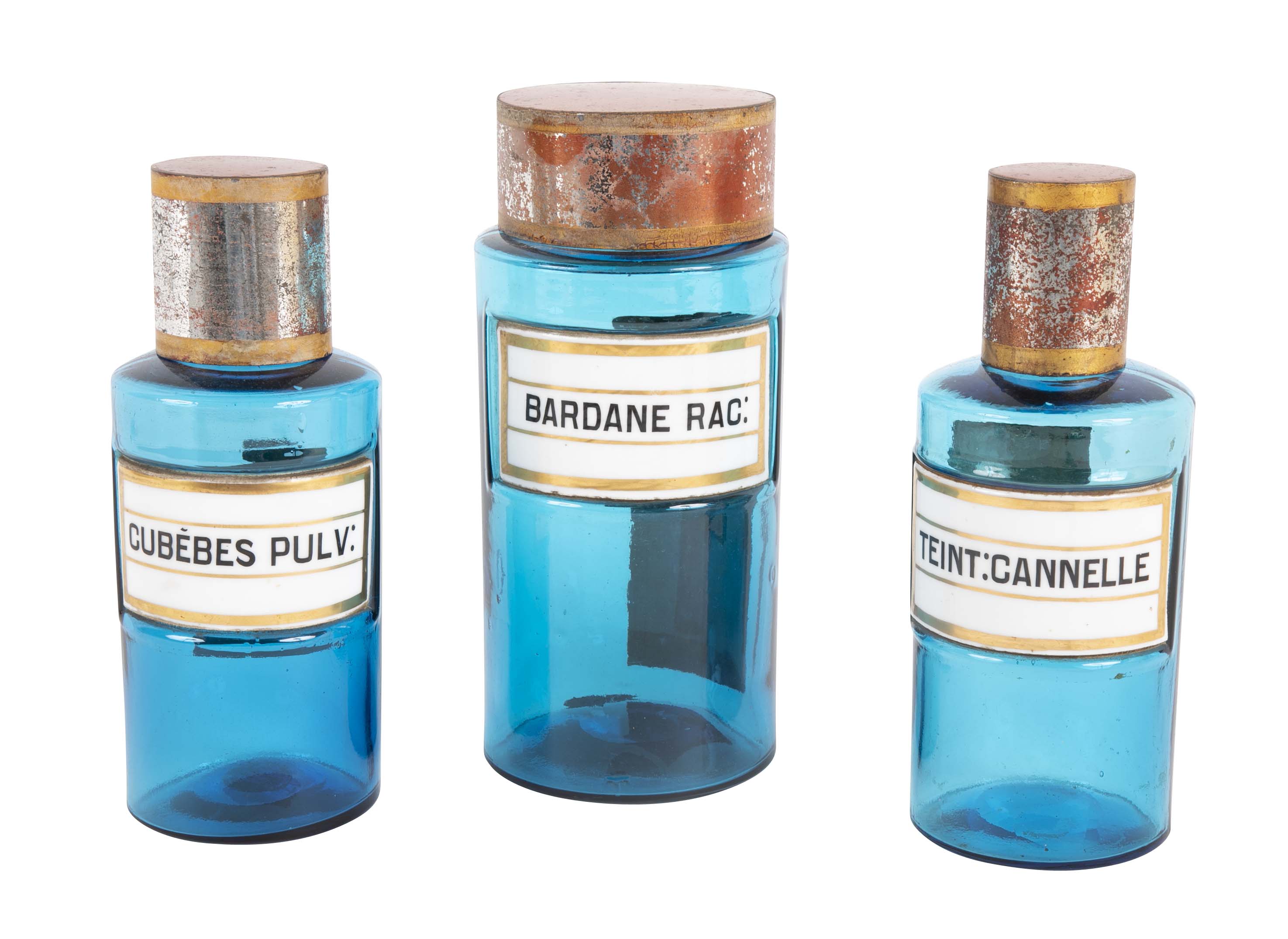 Set of Three French Glass Pharmaceutical Bottles