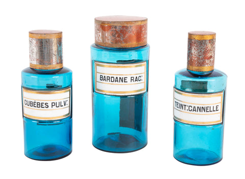 Set of Three French Glass Pharmaceutical Bottles