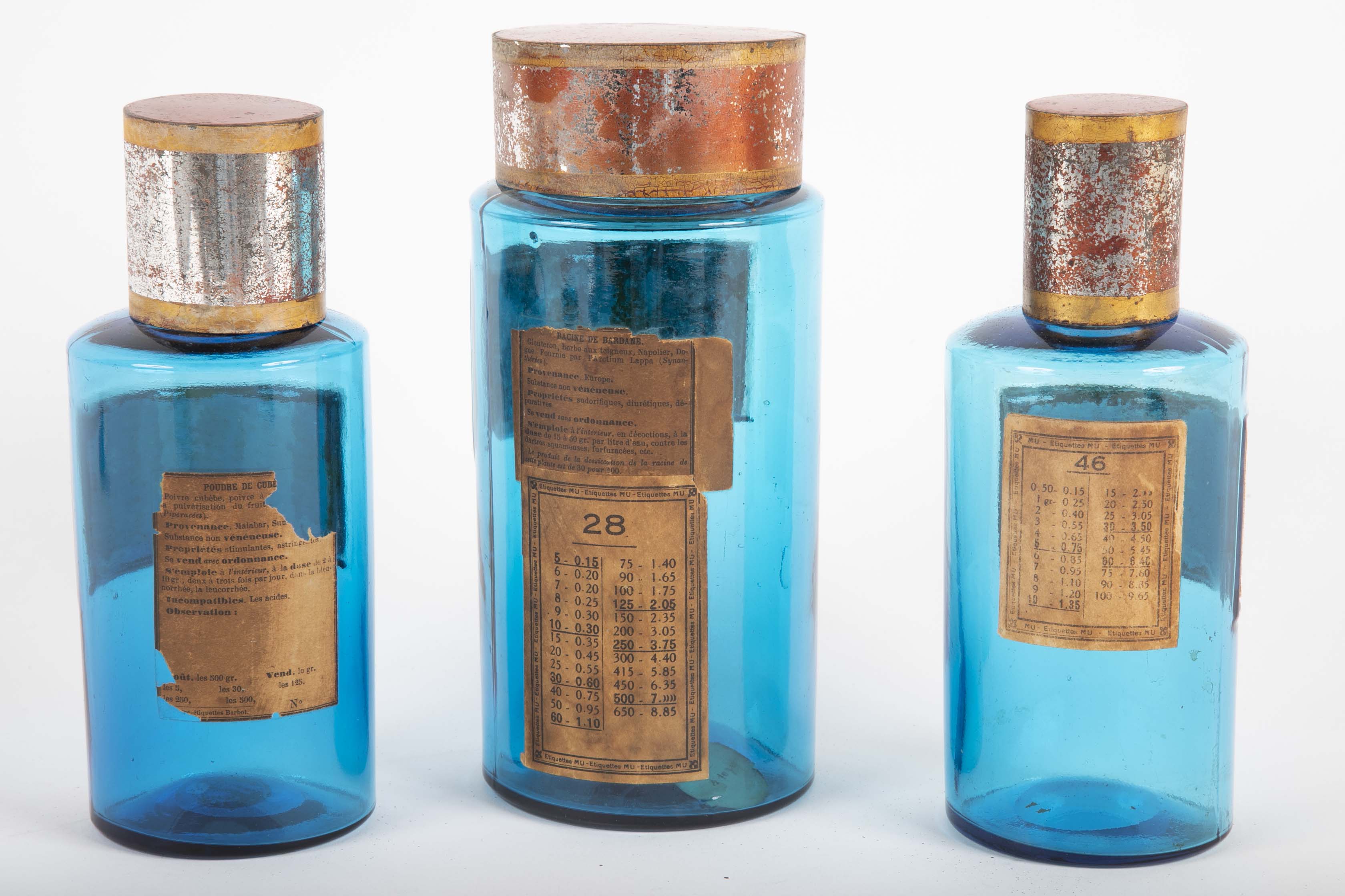 Set of Three French Glass Pharmaceutical Bottles