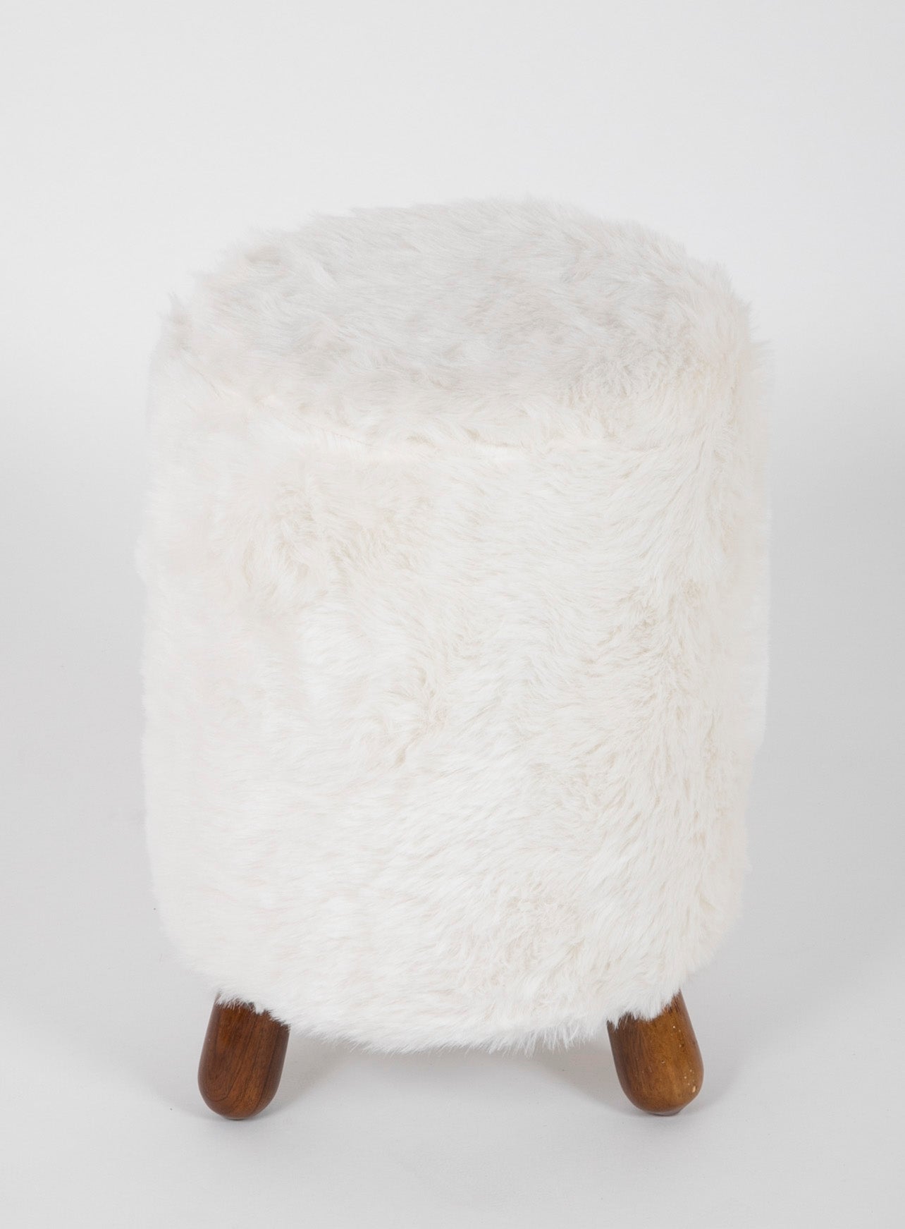 Pair of Faux Lambskin Upholstered Stools in the Manner of Jean Royere