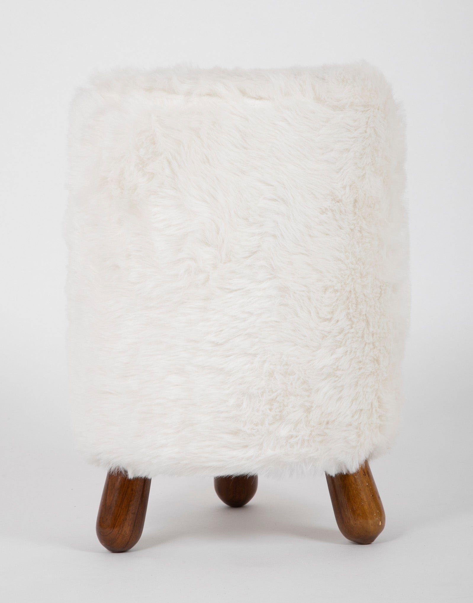 Pair of Faux Lambskin Upholstered Stools in the Manner of Jean Royere