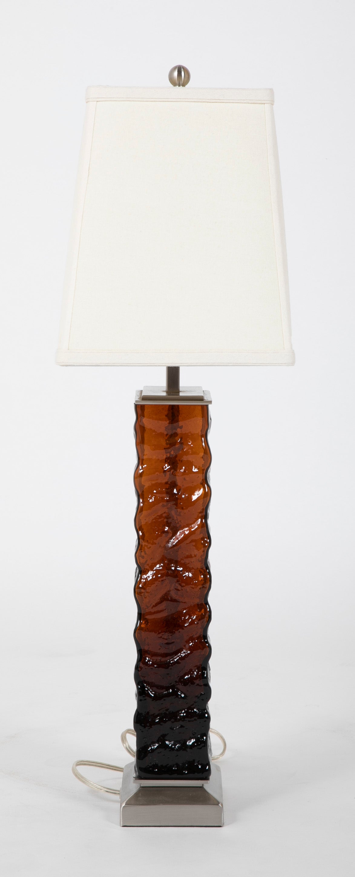 A Pair of Mid-Century Wavy Amber Glass & Steel Lamps