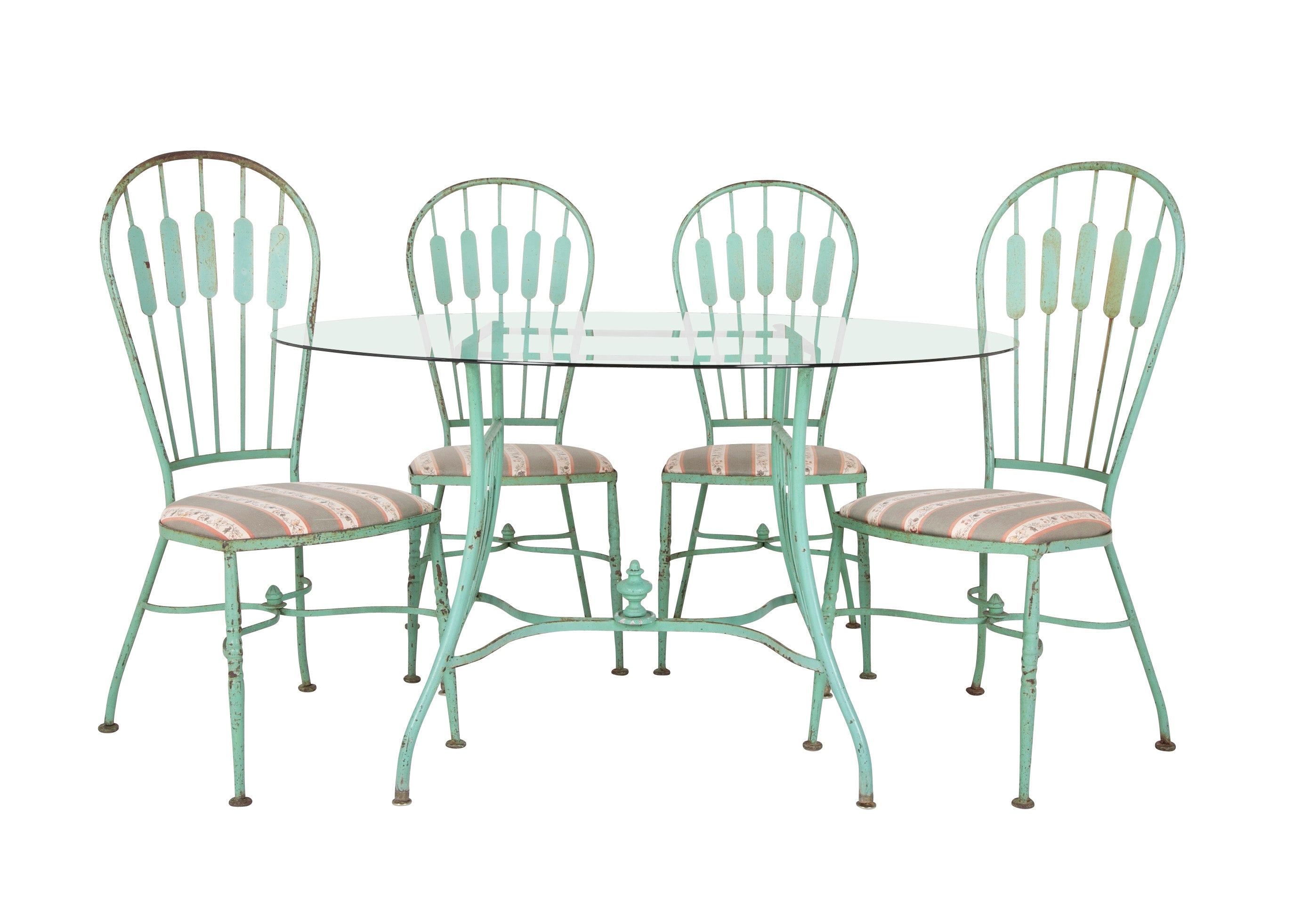 19th Century French Iron Glass Top Dining Table with Four Matching Chairs