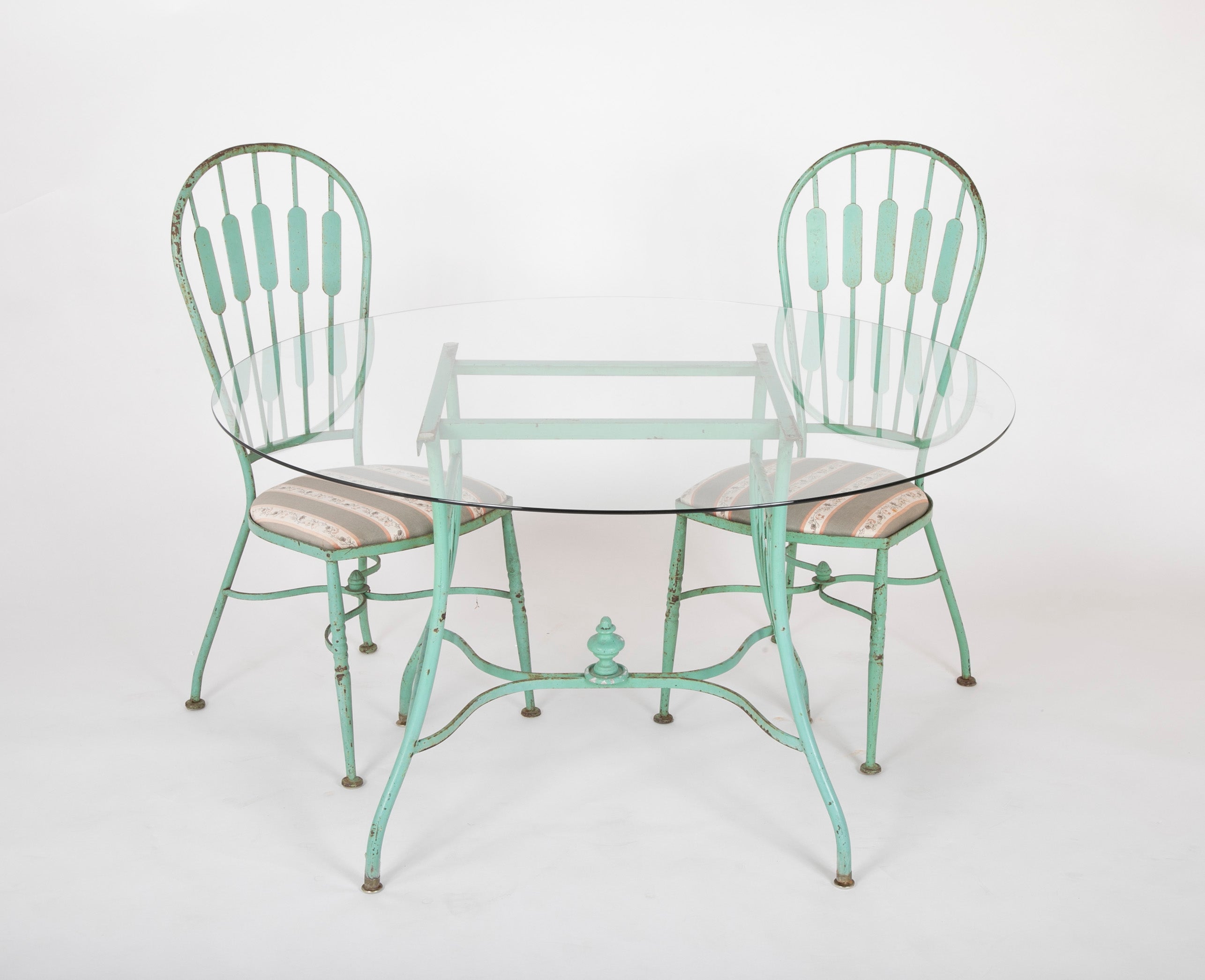 19th Century French Iron Glass Top Dining Table with Four Matching Chairs