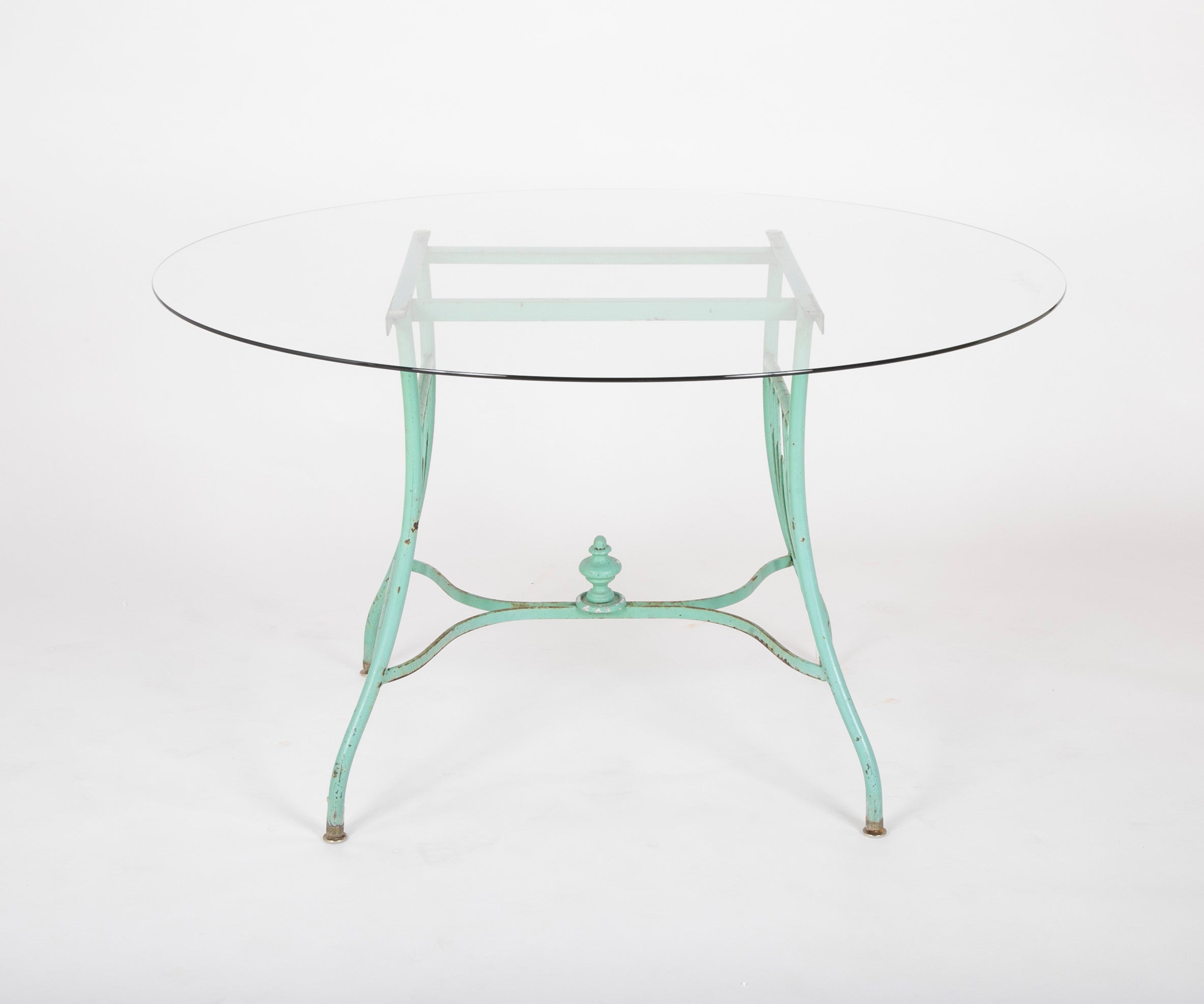 19th Century French Iron Glass Top Dining Table with Four Matching Chairs