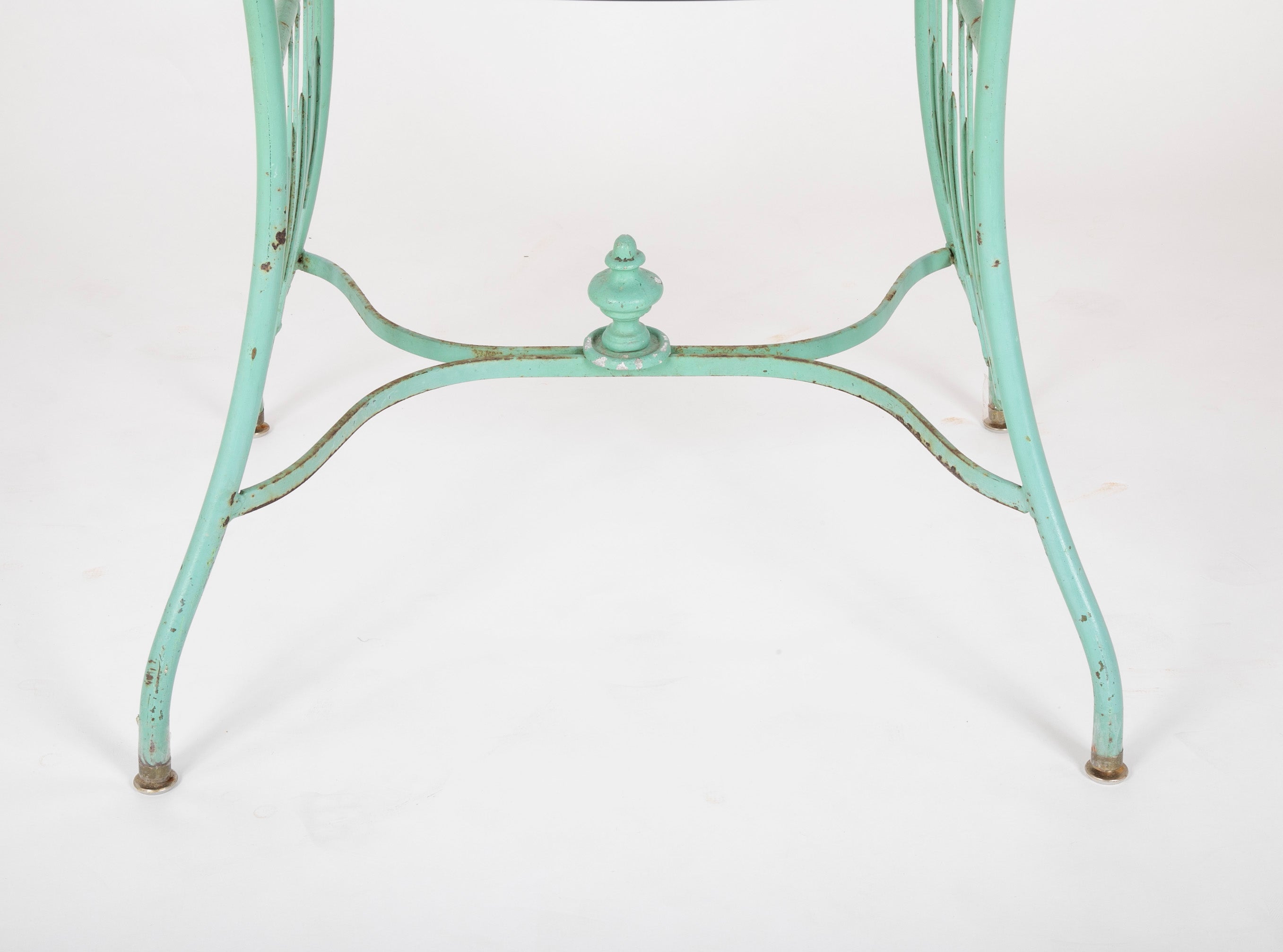 19th Century French Iron Glass Top Dining Table with Four Matching Chairs