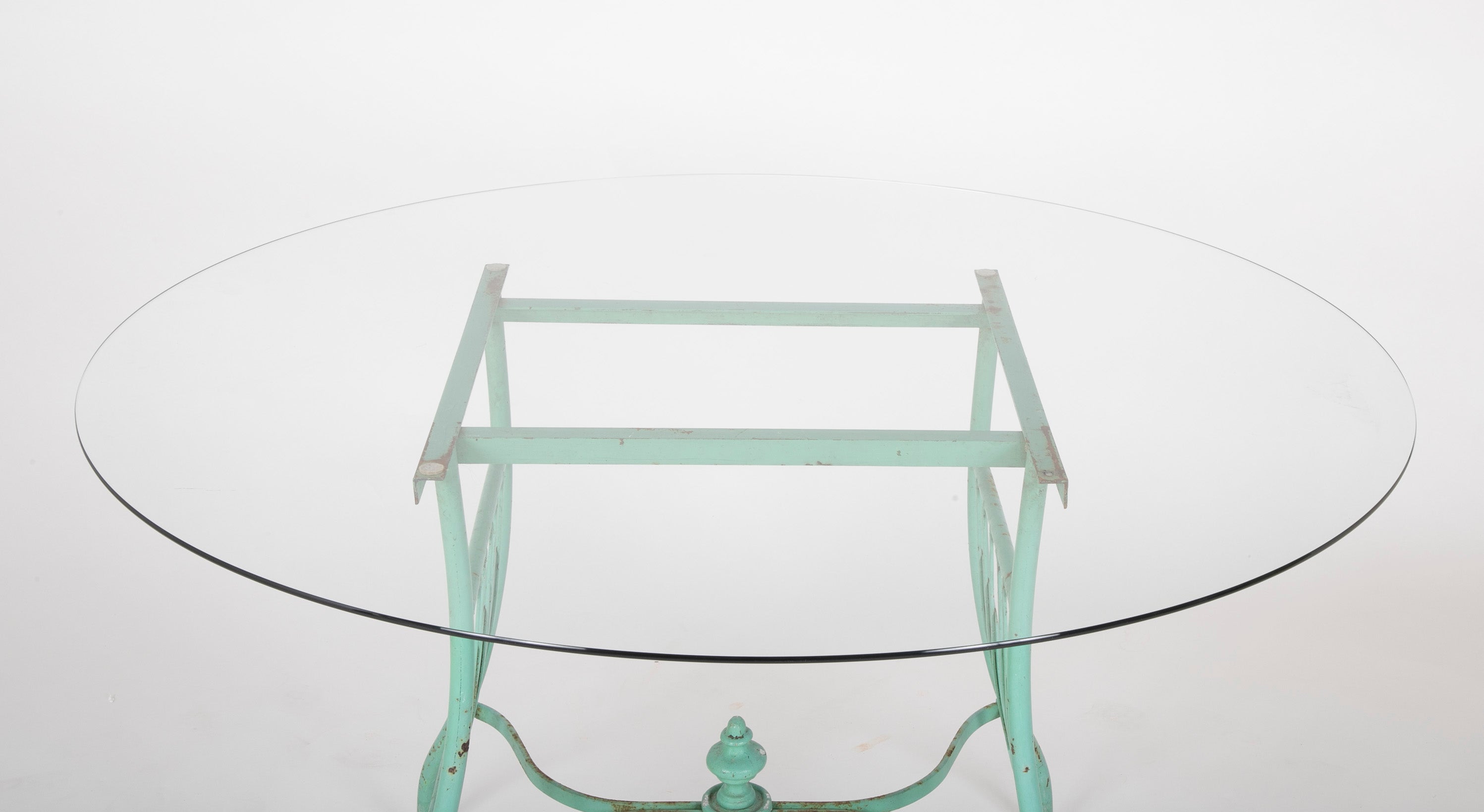 19th Century French Iron Glass Top Dining Table with Four Matching Chairs