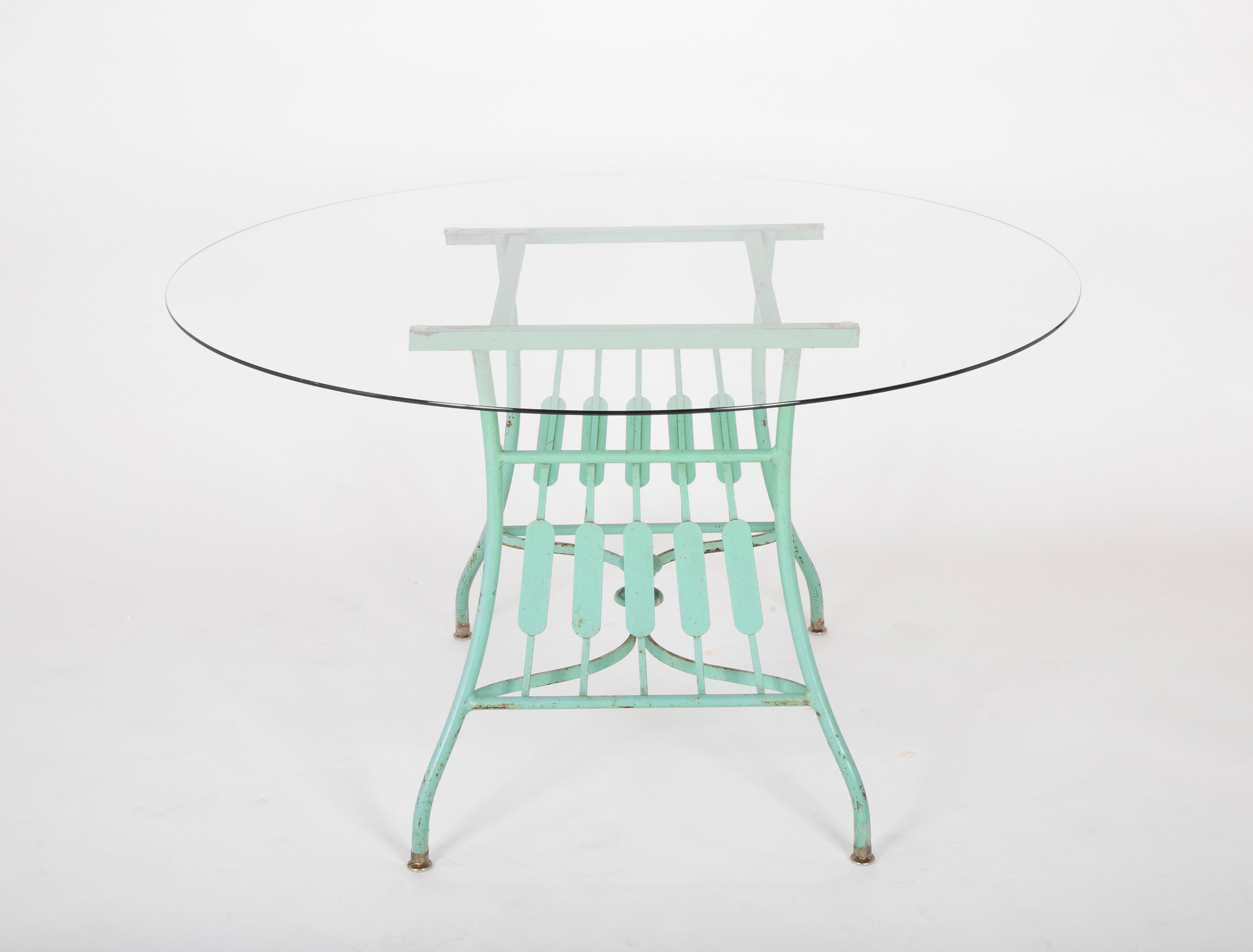 19th Century French Iron Glass Top Dining Table with Four Matching Chairs