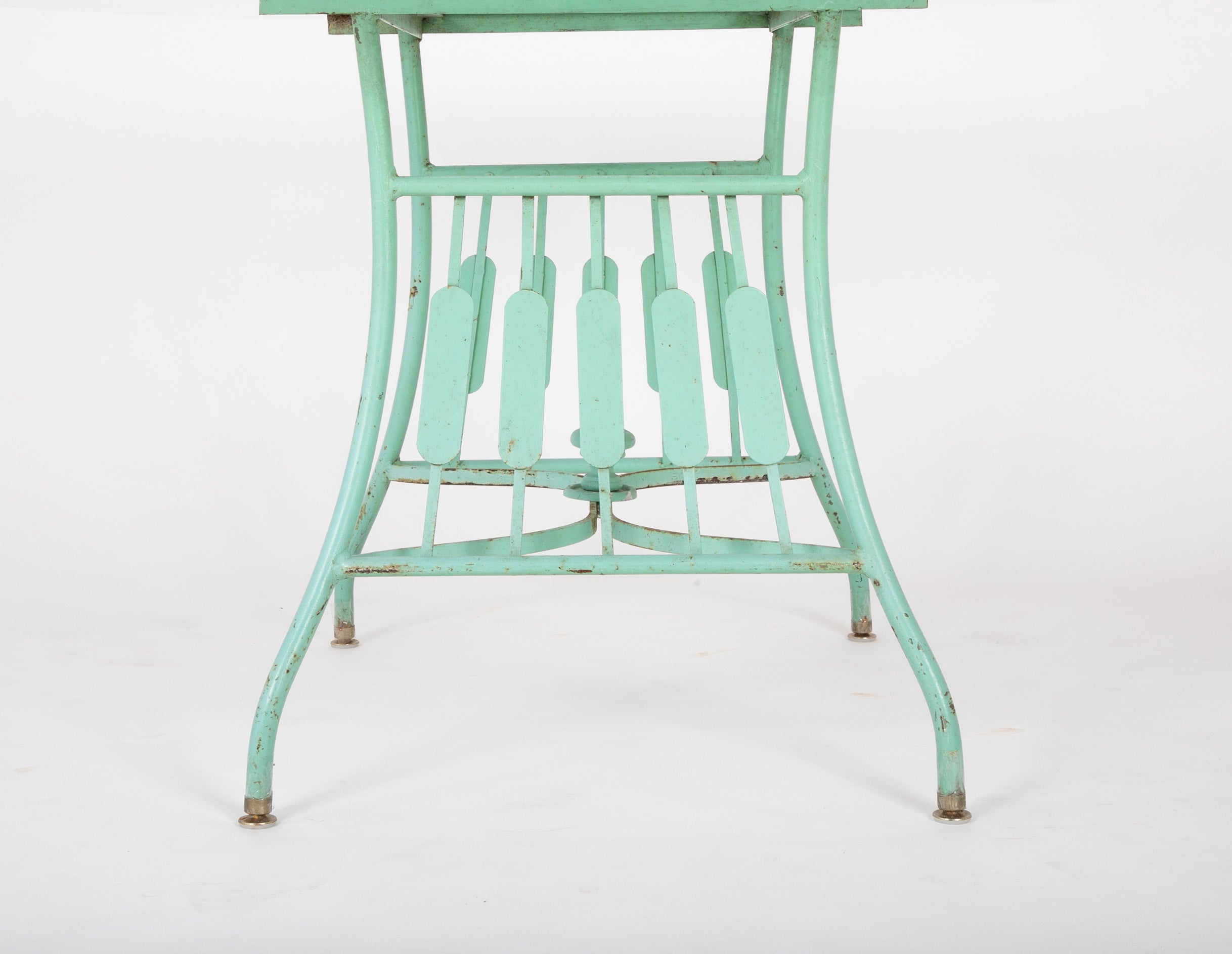19th Century French Iron Glass Top Dining Table with Four Matching Chairs
