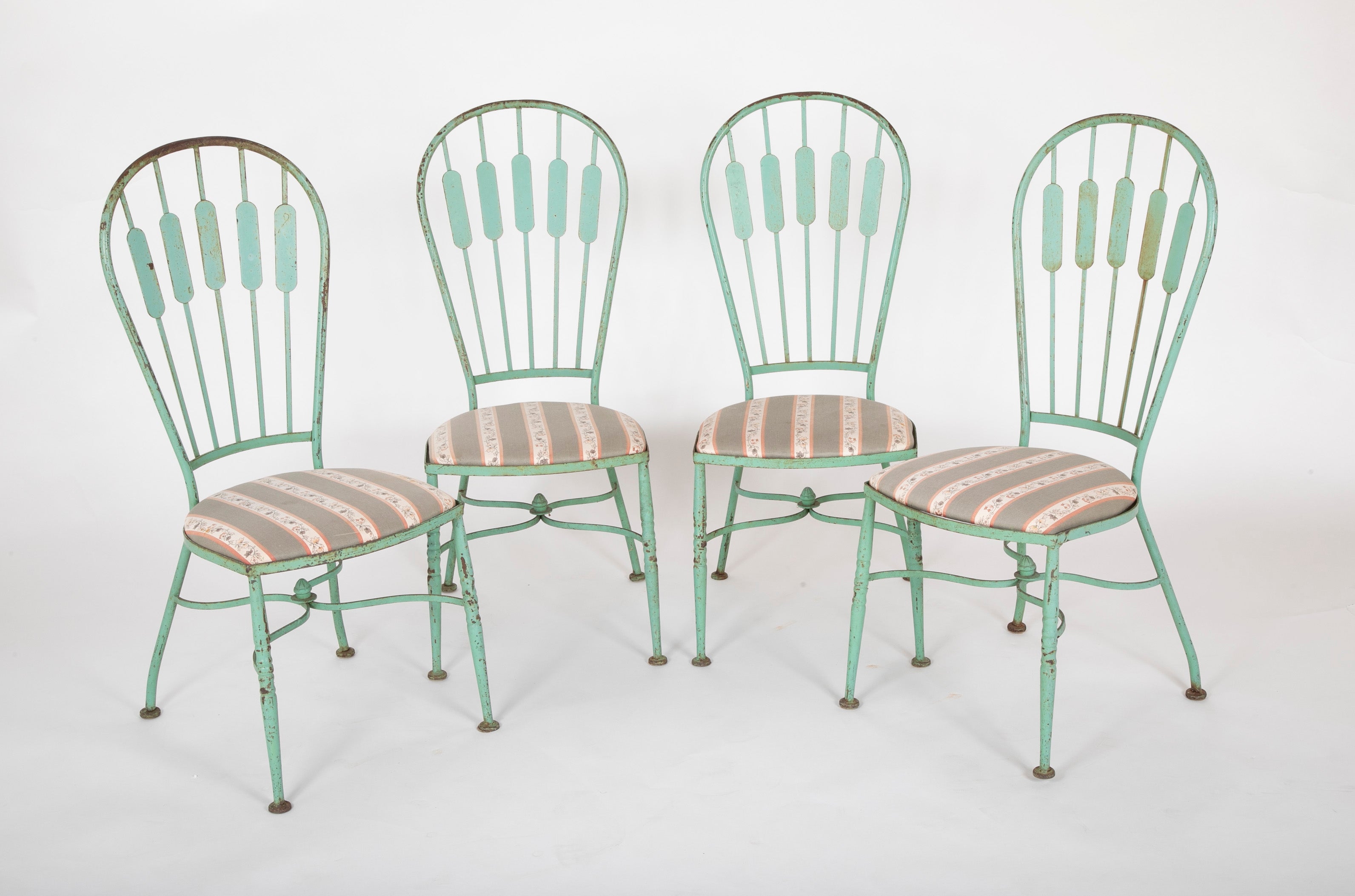 19th Century French Iron Glass Top Dining Table with Four Matching Chairs