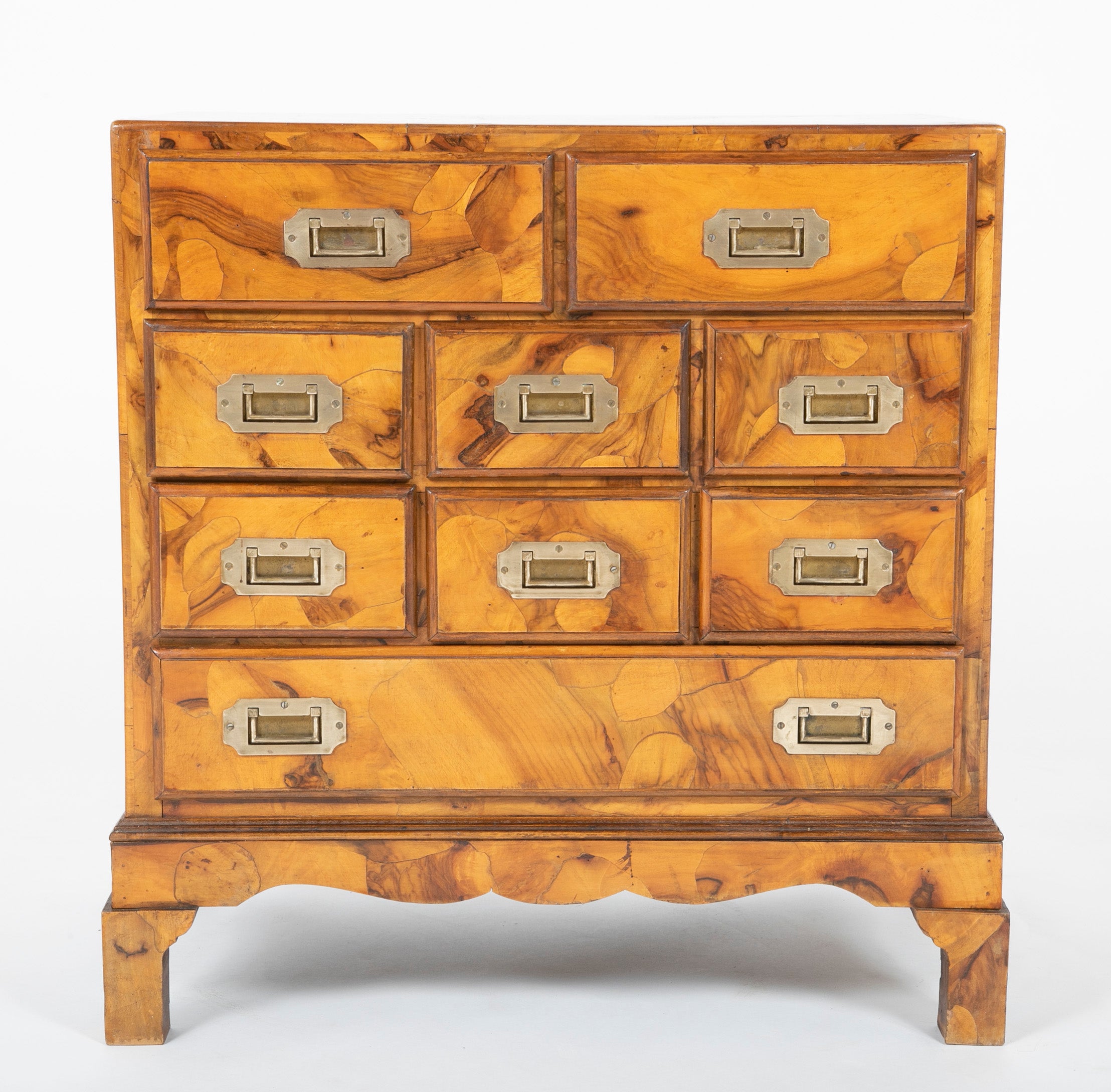 Italian Campaign Chest of Drawers with Olive Wood Veneer, Mid-20th Century