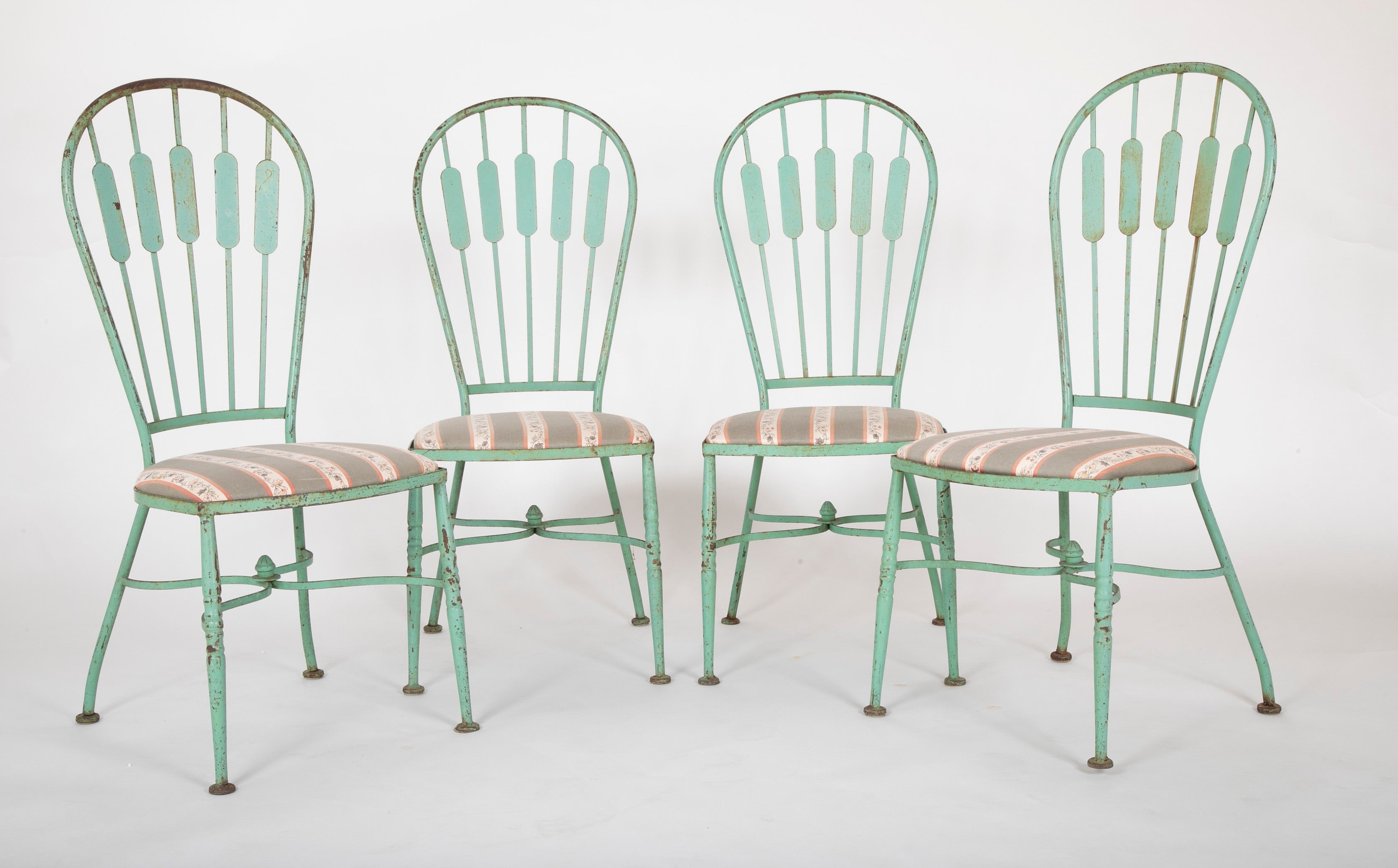 19th Century French Iron Glass Top Dining Table with Four Matching Chairs
