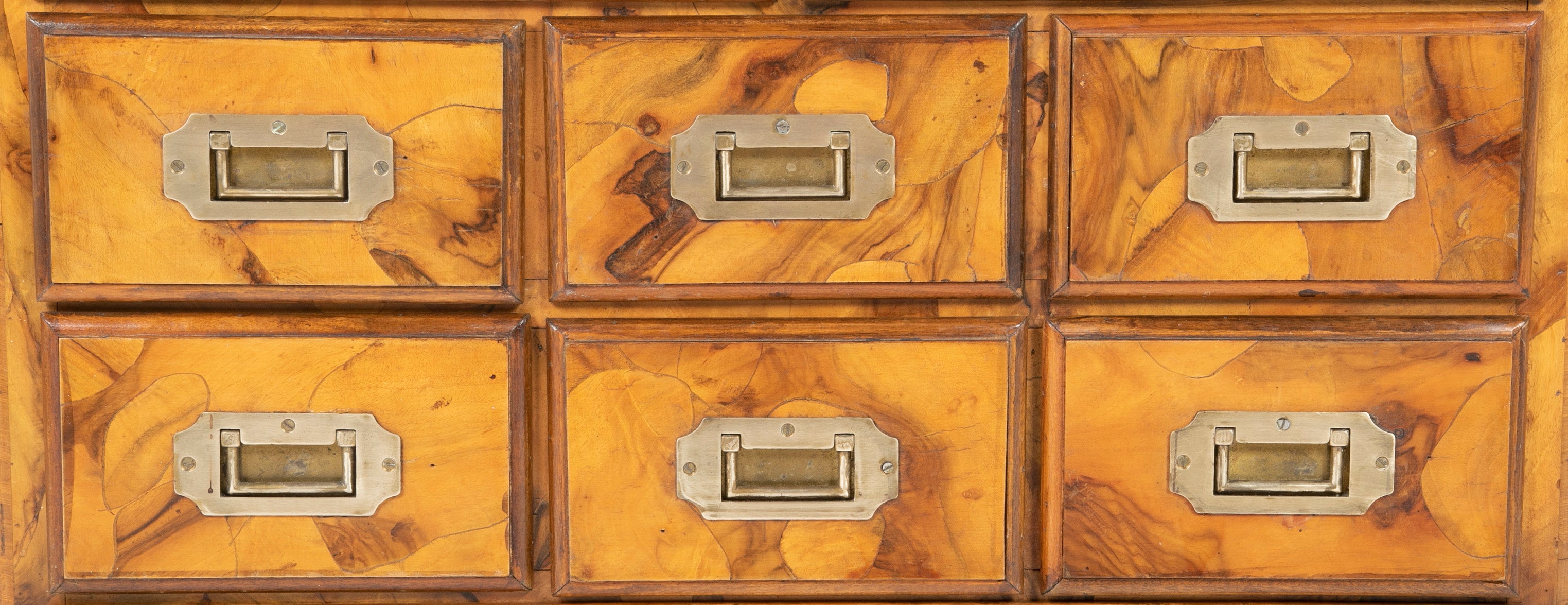 Italian Campaign Chest of Drawers with Olive Wood Veneer, Mid-20th Century
