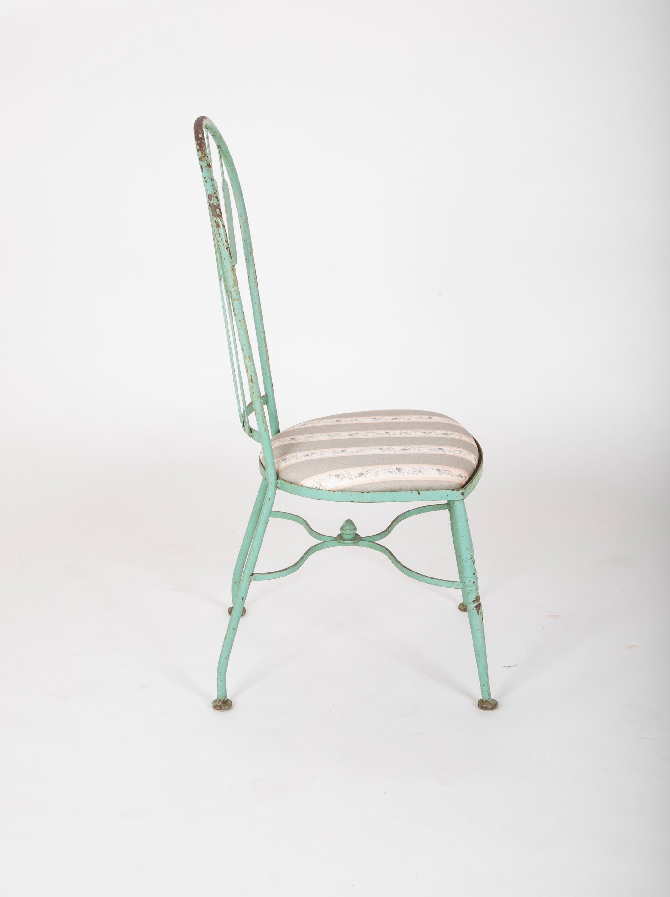 19th Century French Iron Glass Top Dining Table with Four Matching Chairs