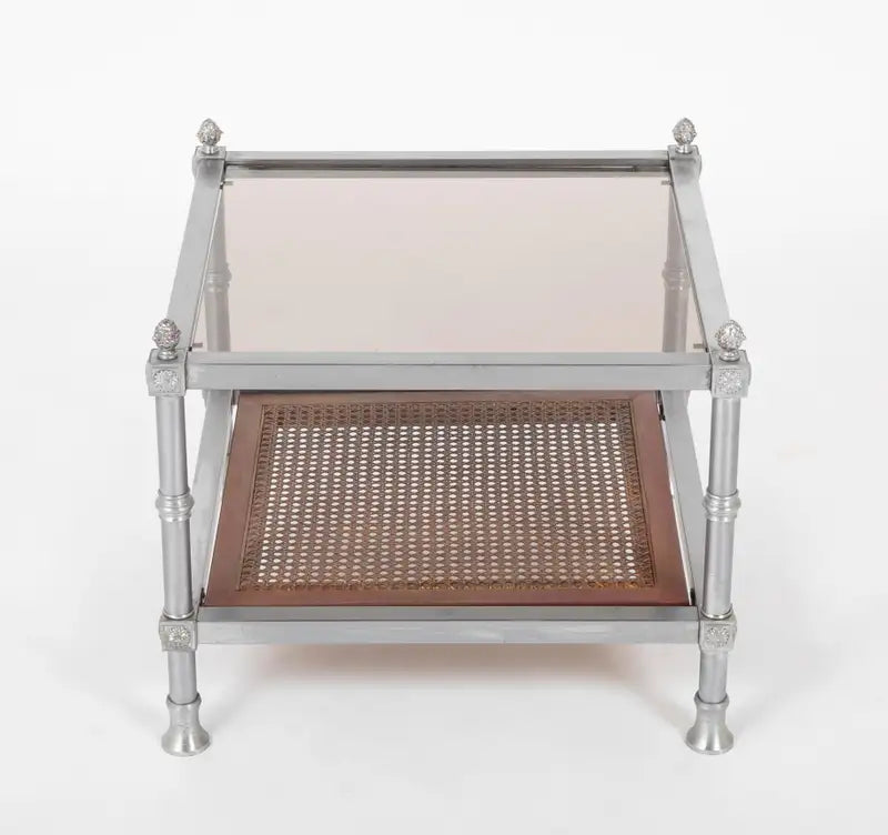 Pair of French Mid-20th Century Maison Jansen Brushed Steel Side Tables