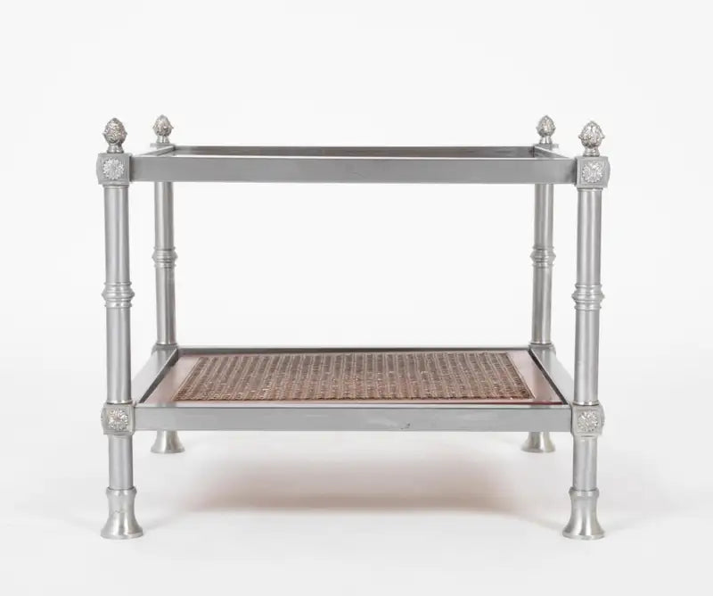 Pair of French Mid-20th Century Maison Jansen Brushed Steel Side Tables