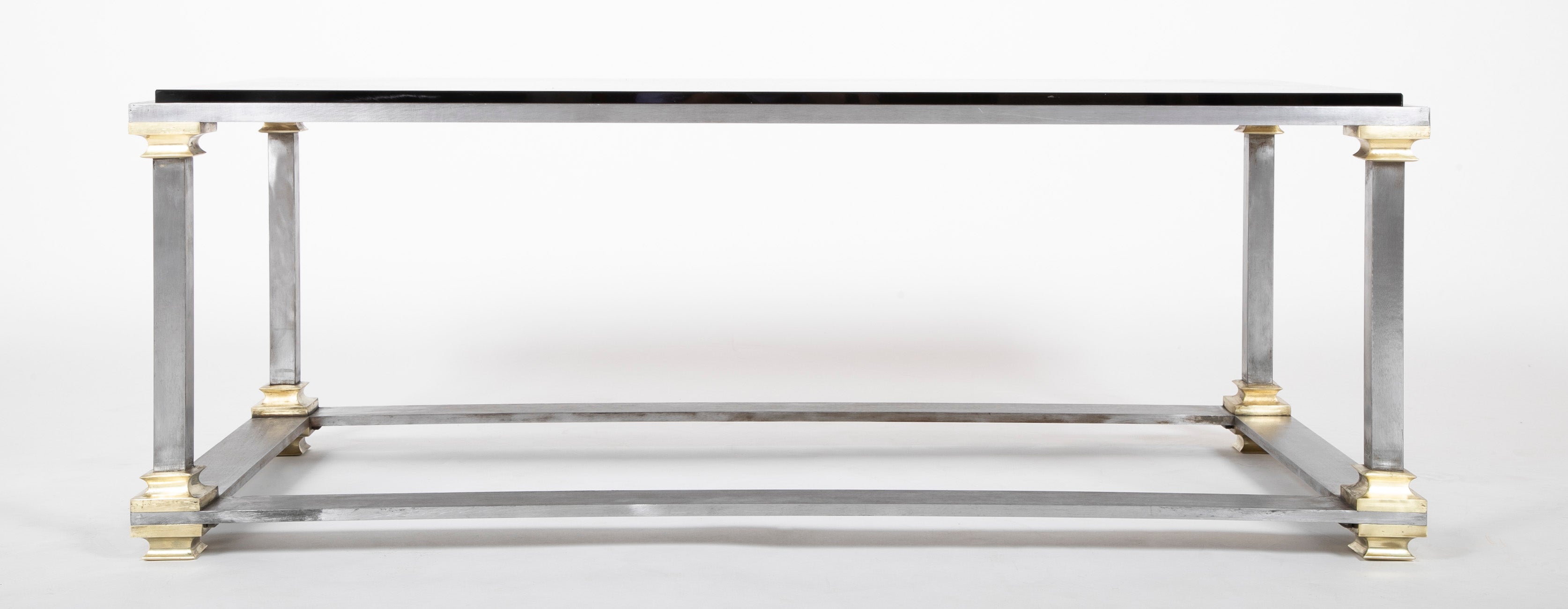 Maison Jansen Style Steel & Brass Glass Top Coffee Table
