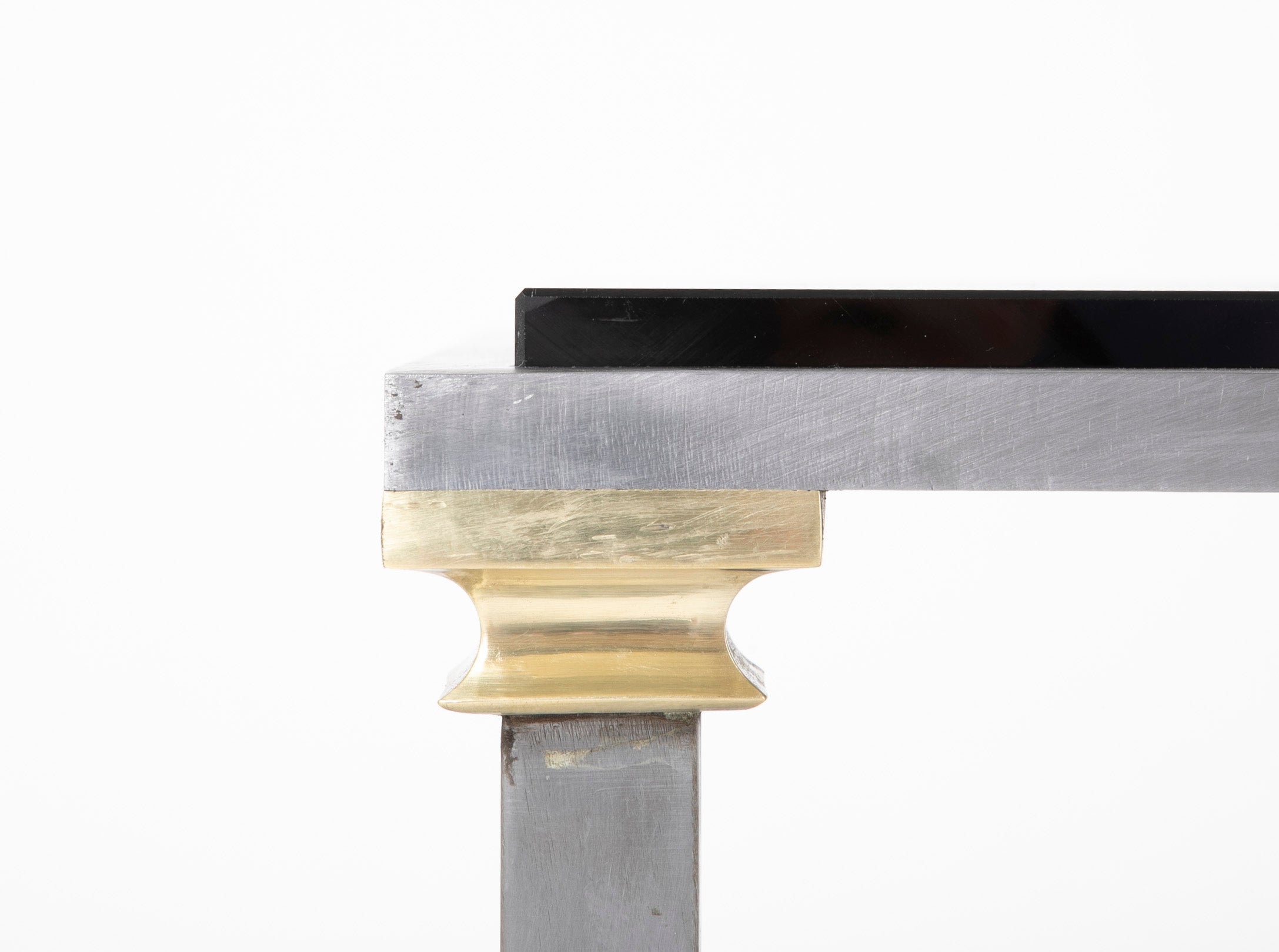 Maison Jansen Style Steel & Brass Glass Top Coffee Table