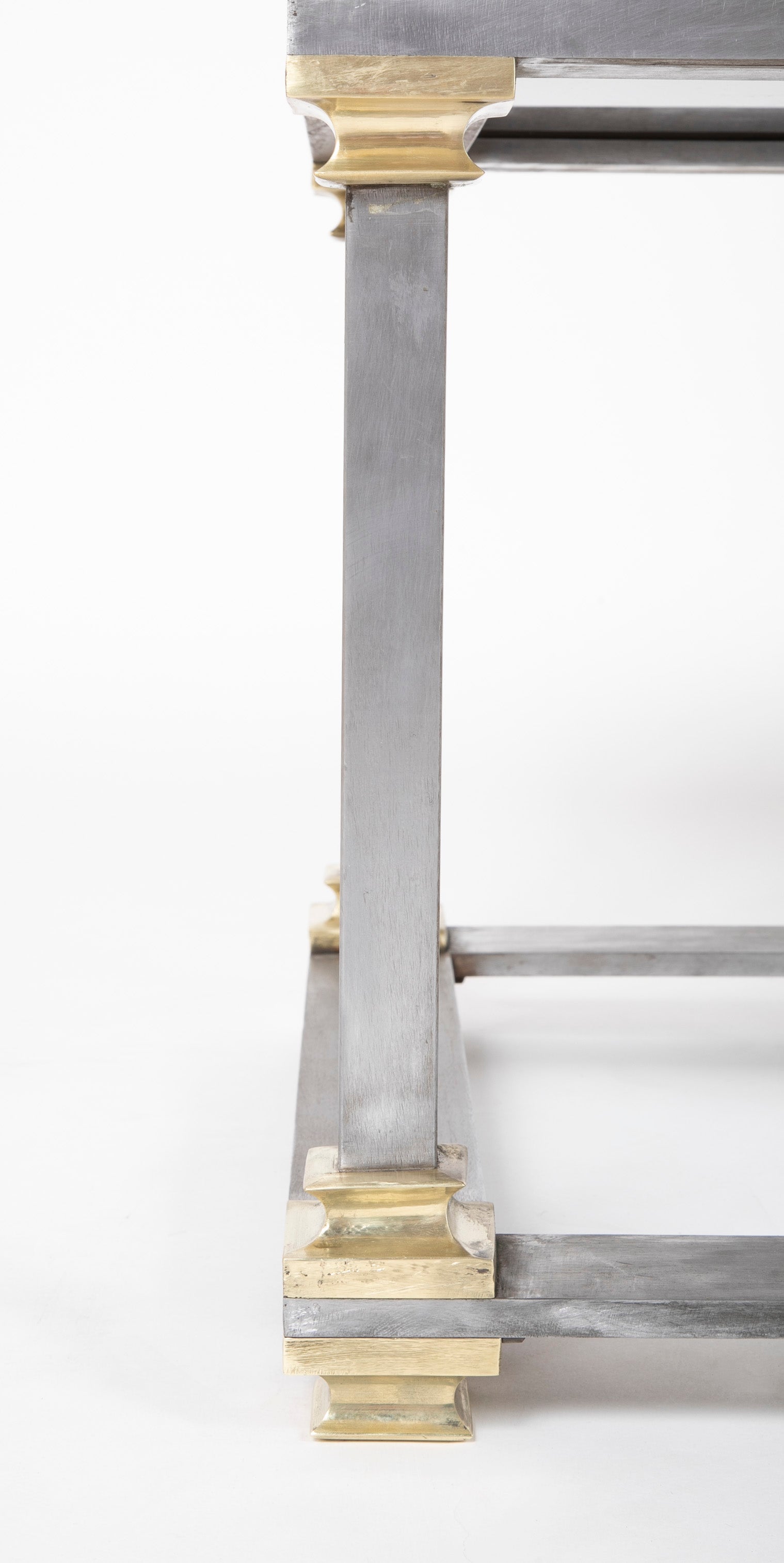 Maison Jansen Style Steel & Brass Glass Top Coffee Table