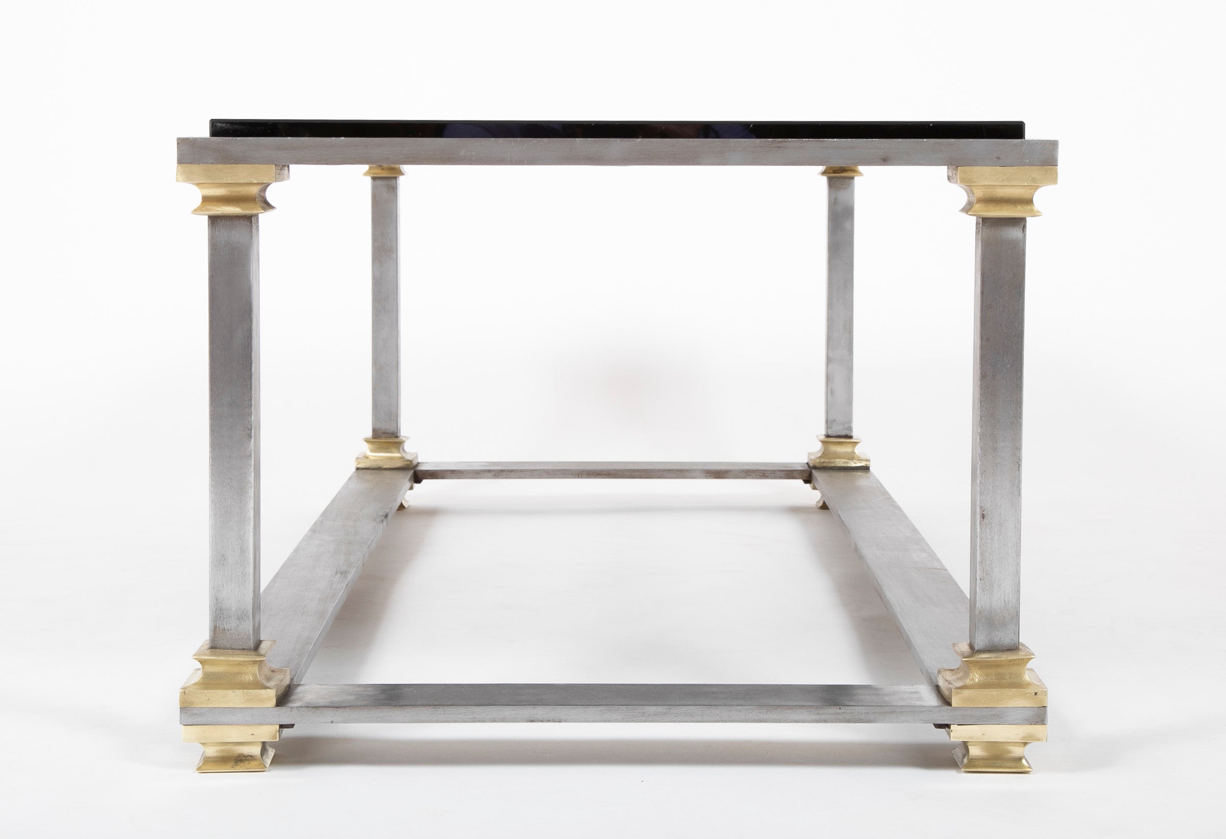 Maison Jansen Style Steel & Brass Glass Top Coffee Table