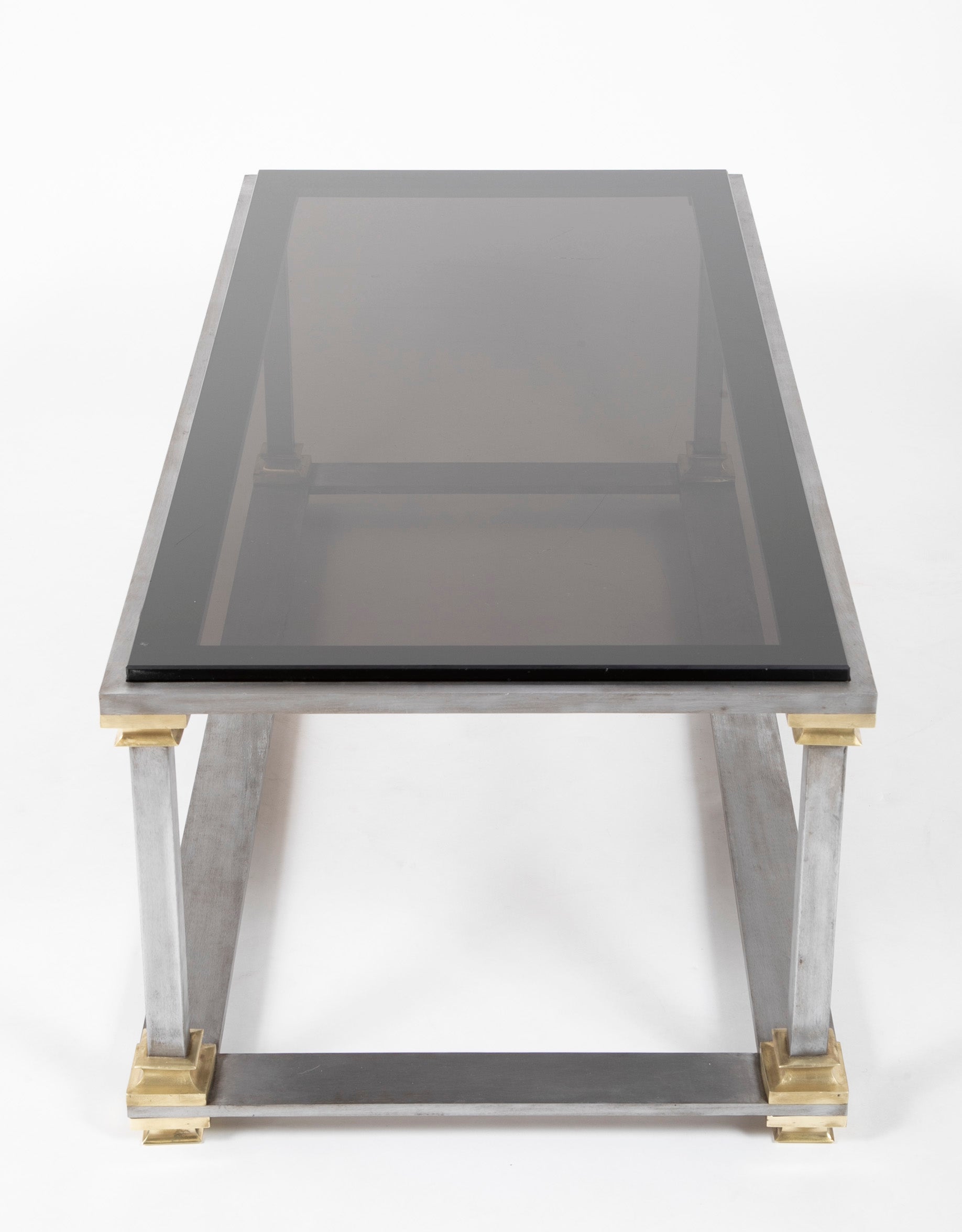 Maison Jansen Style Steel & Brass Glass Top Coffee Table
