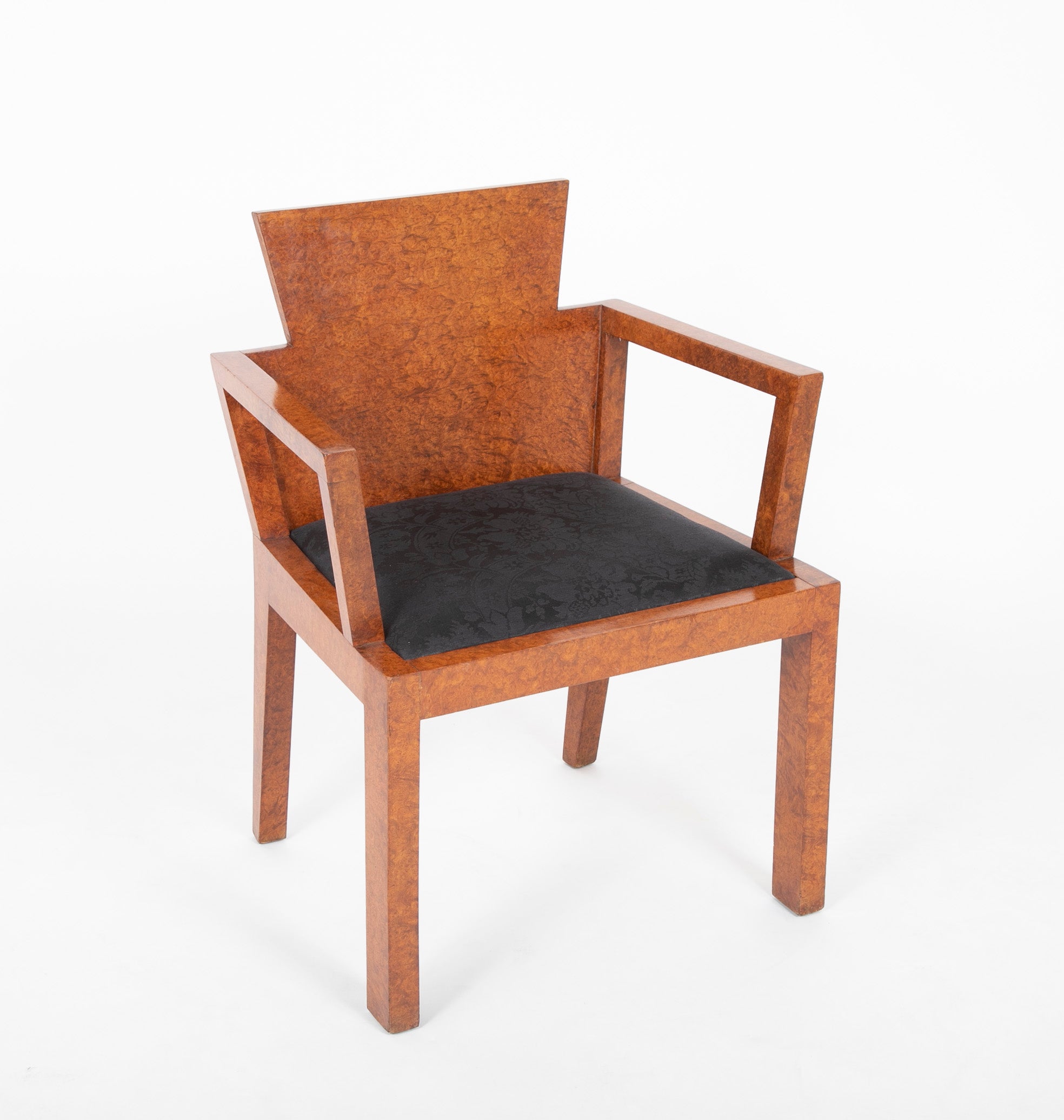 Burled Walnut Veneered Armchair in the Manner of Pierre Chareau