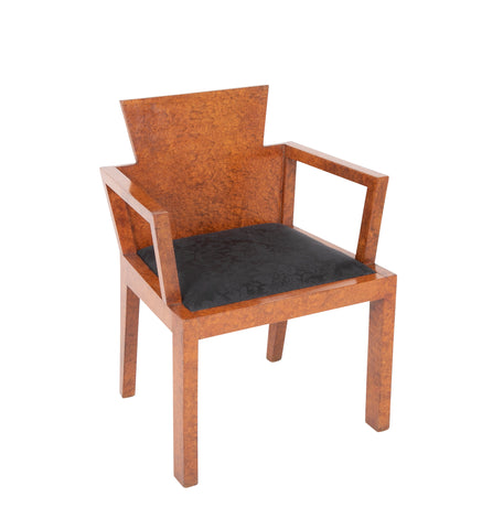 Burled Walnut Veneered Armchair in the Manner of Pierre Chareau