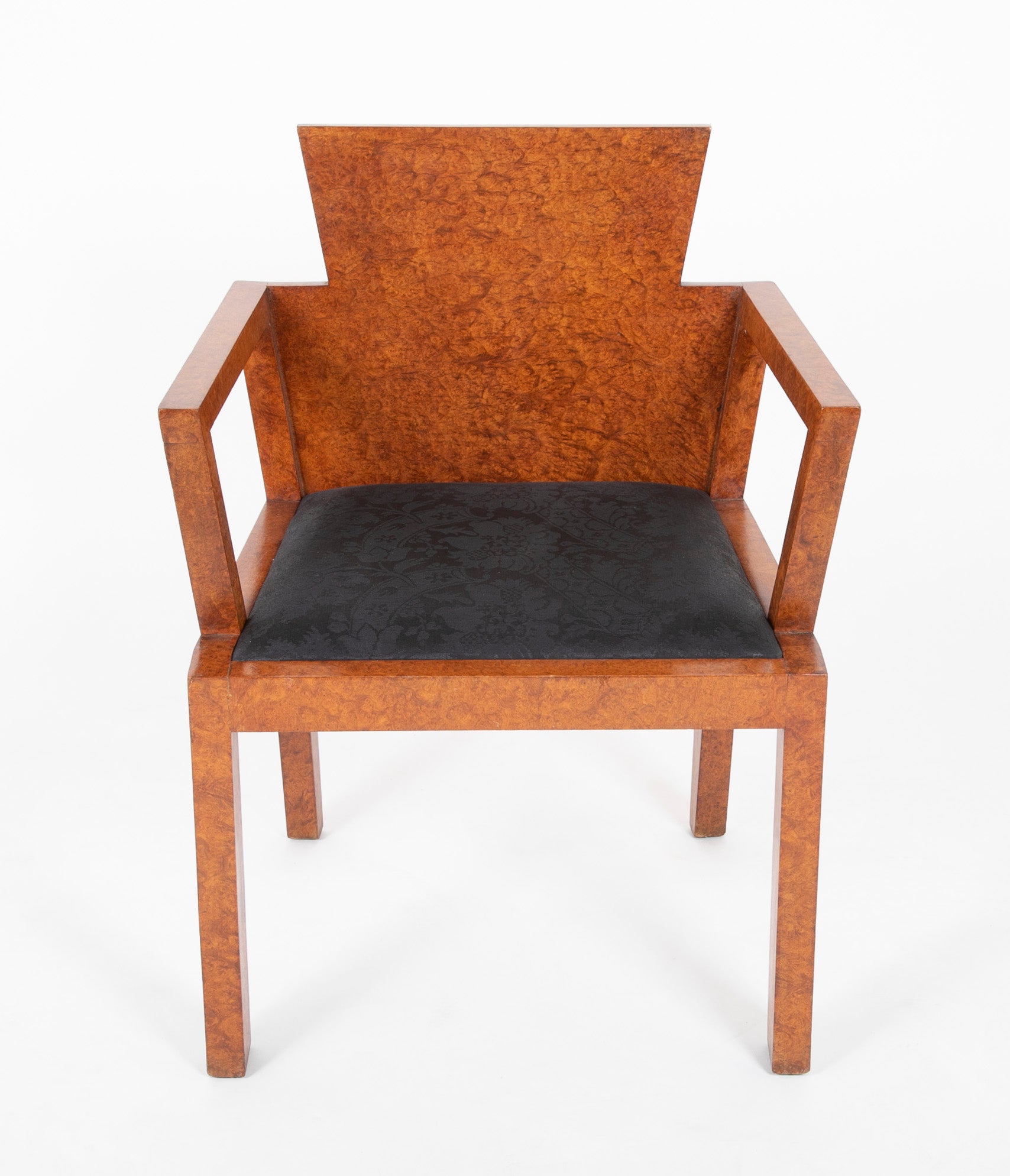Burled Walnut Veneered Armchair in the Manner of Pierre Chareau
