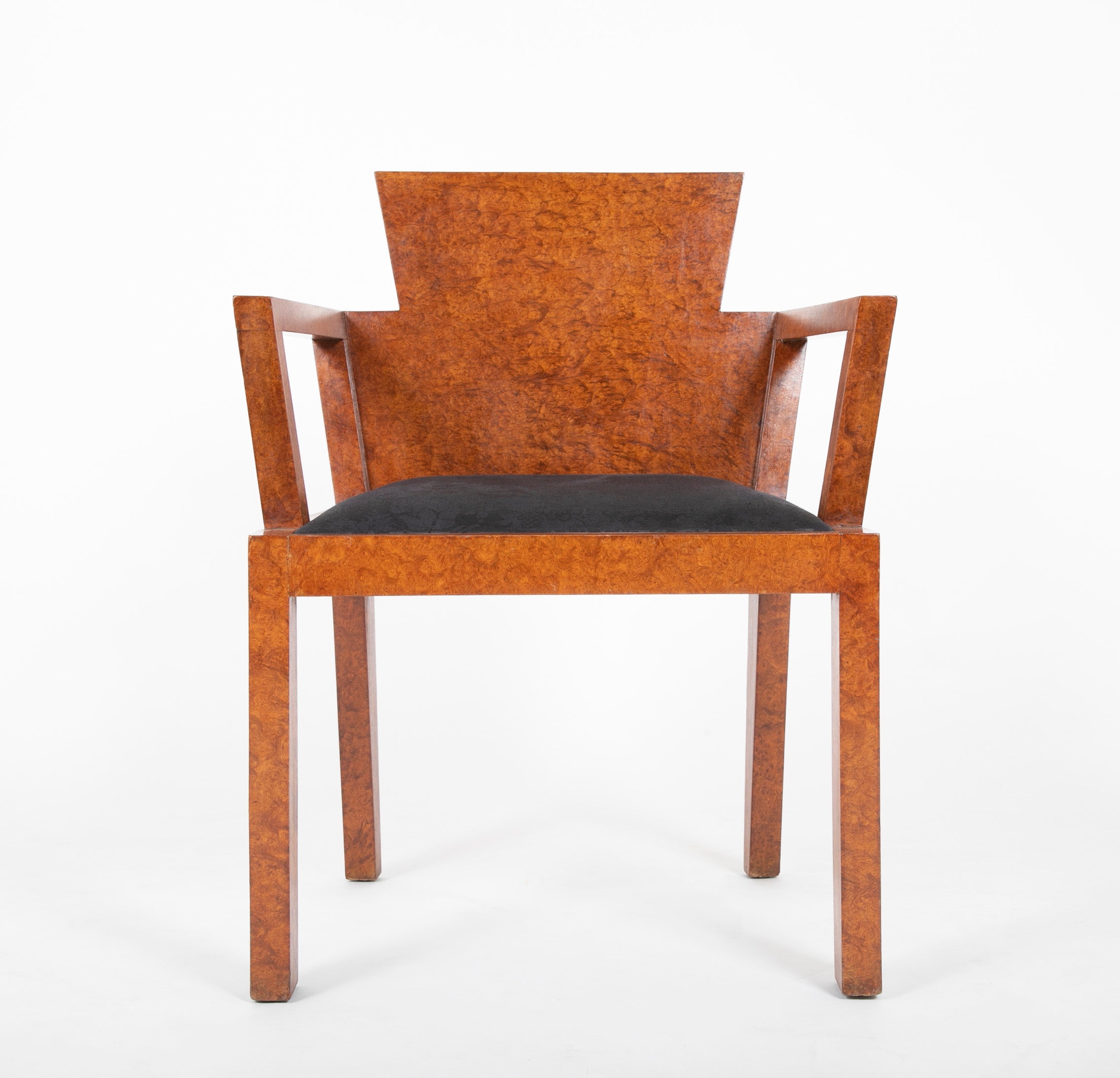 Burled Walnut Veneered Armchair in the Manner of Pierre Chareau