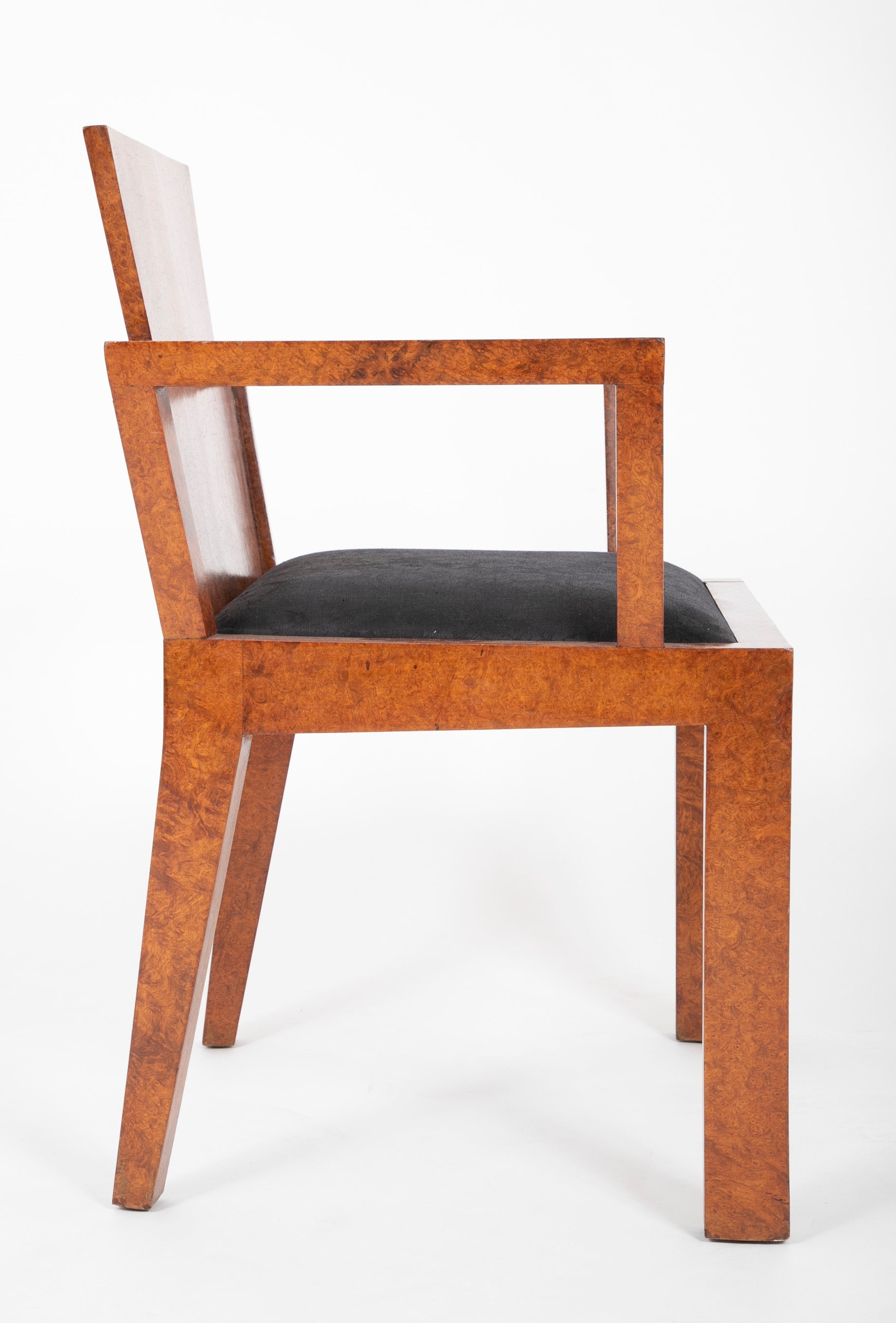 Burled Walnut Veneered Armchair in the Manner of Pierre Chareau